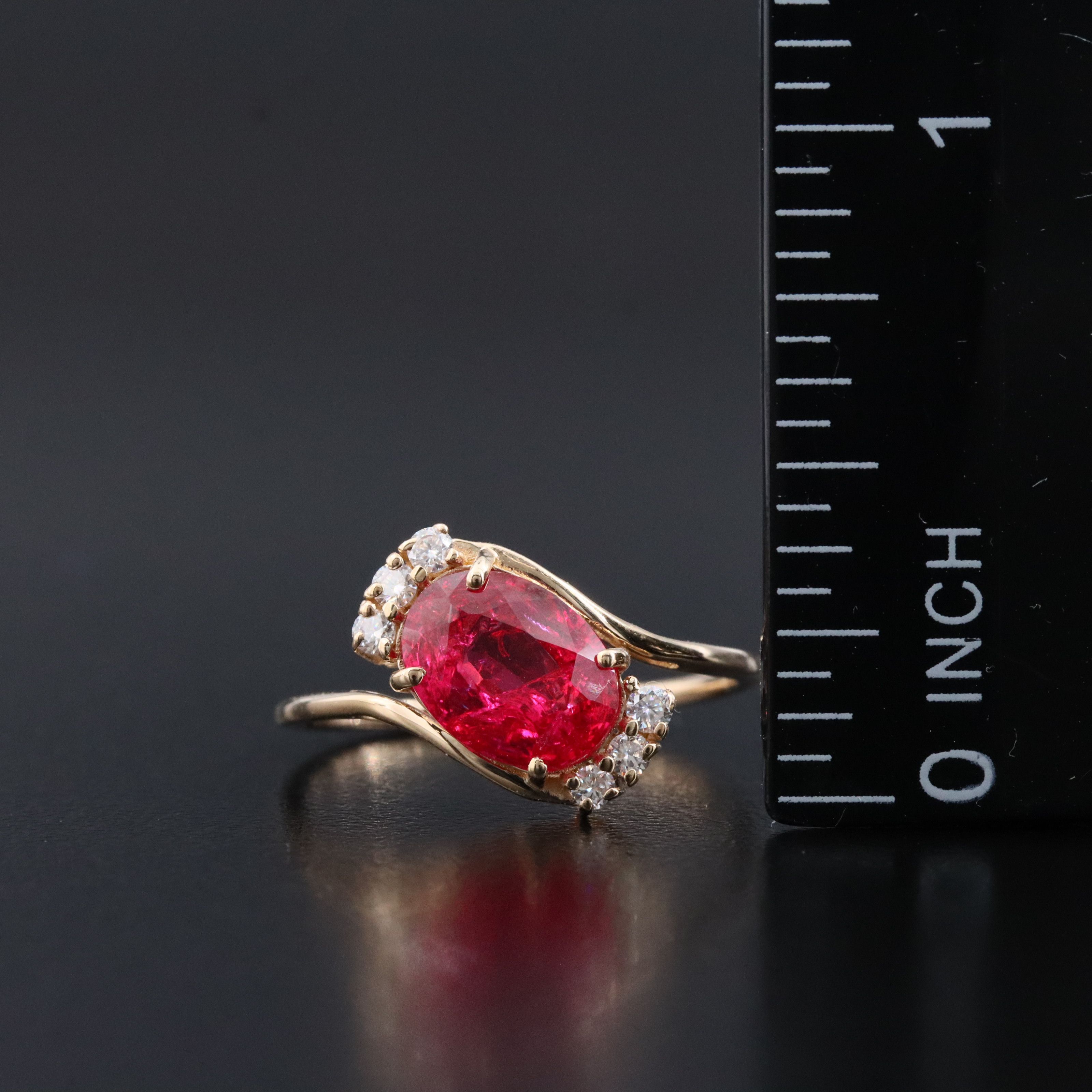 14K 1.85 CT Lab Grown Ruby and Moissanite Bypass Ring