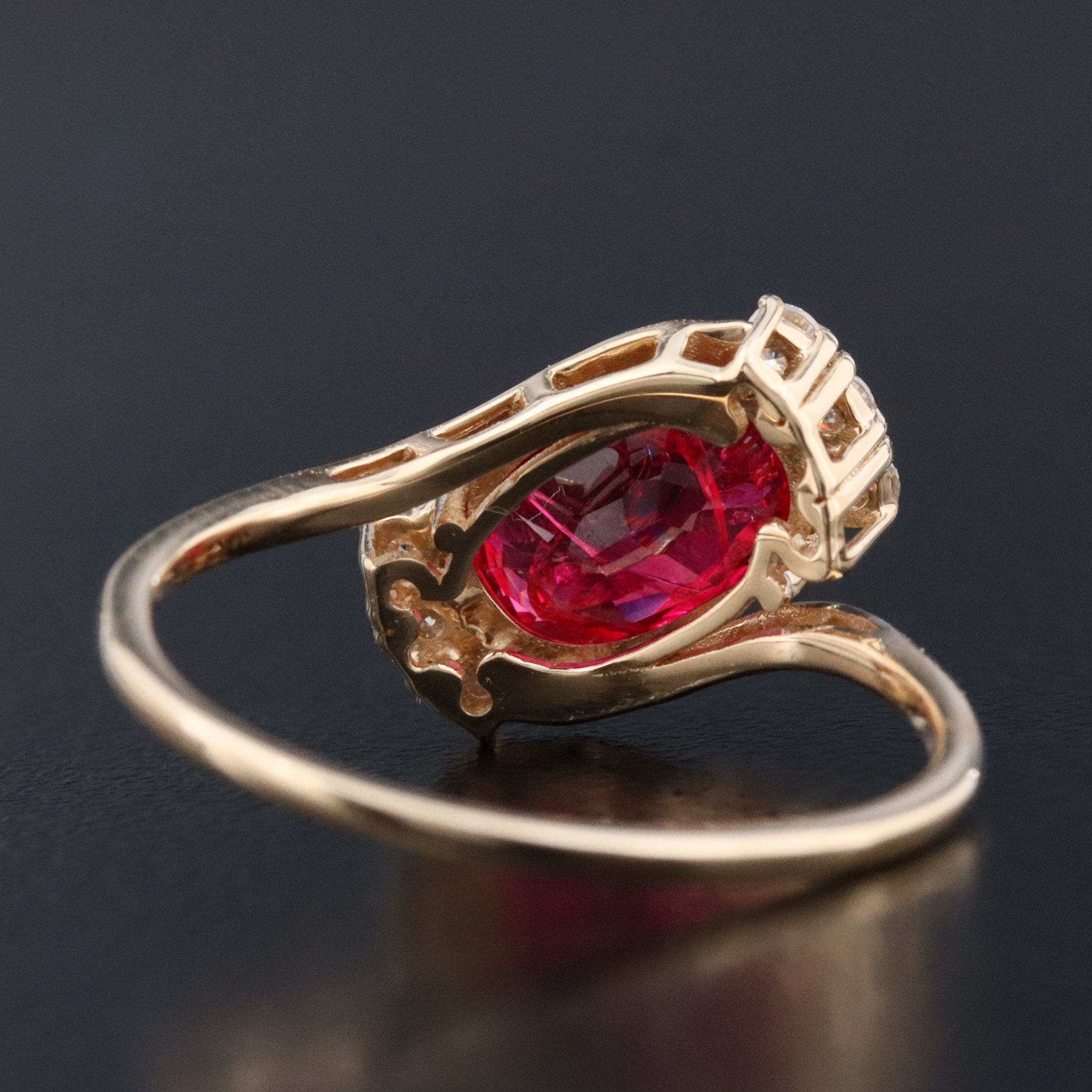14K 1.85 CT Lab Grown Ruby and Moissanite Bypass Ring