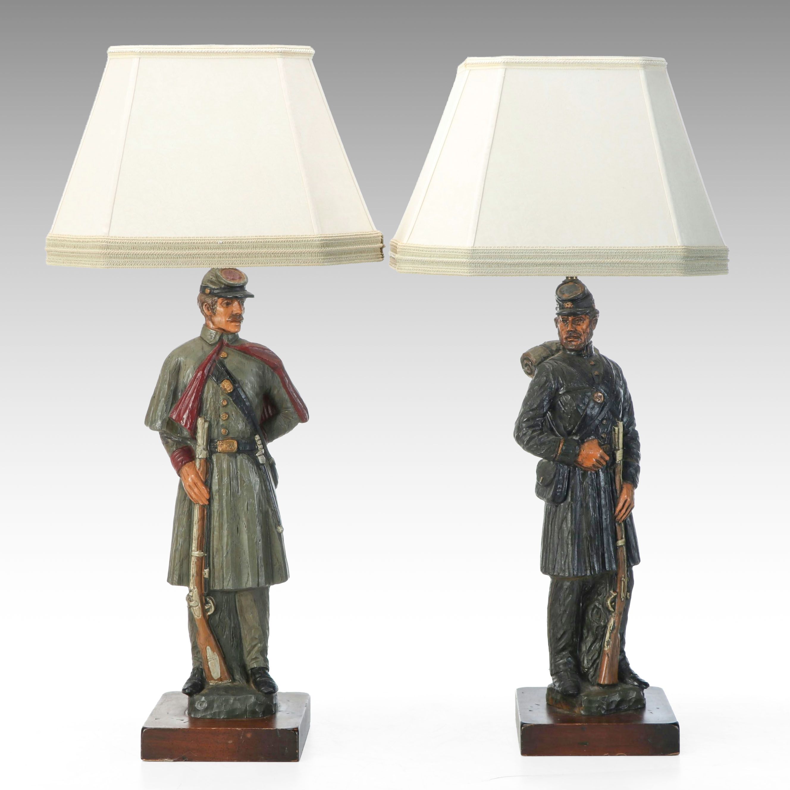 American Civil War Union and Confederate Soldier Table Lamps, Late 20th C.