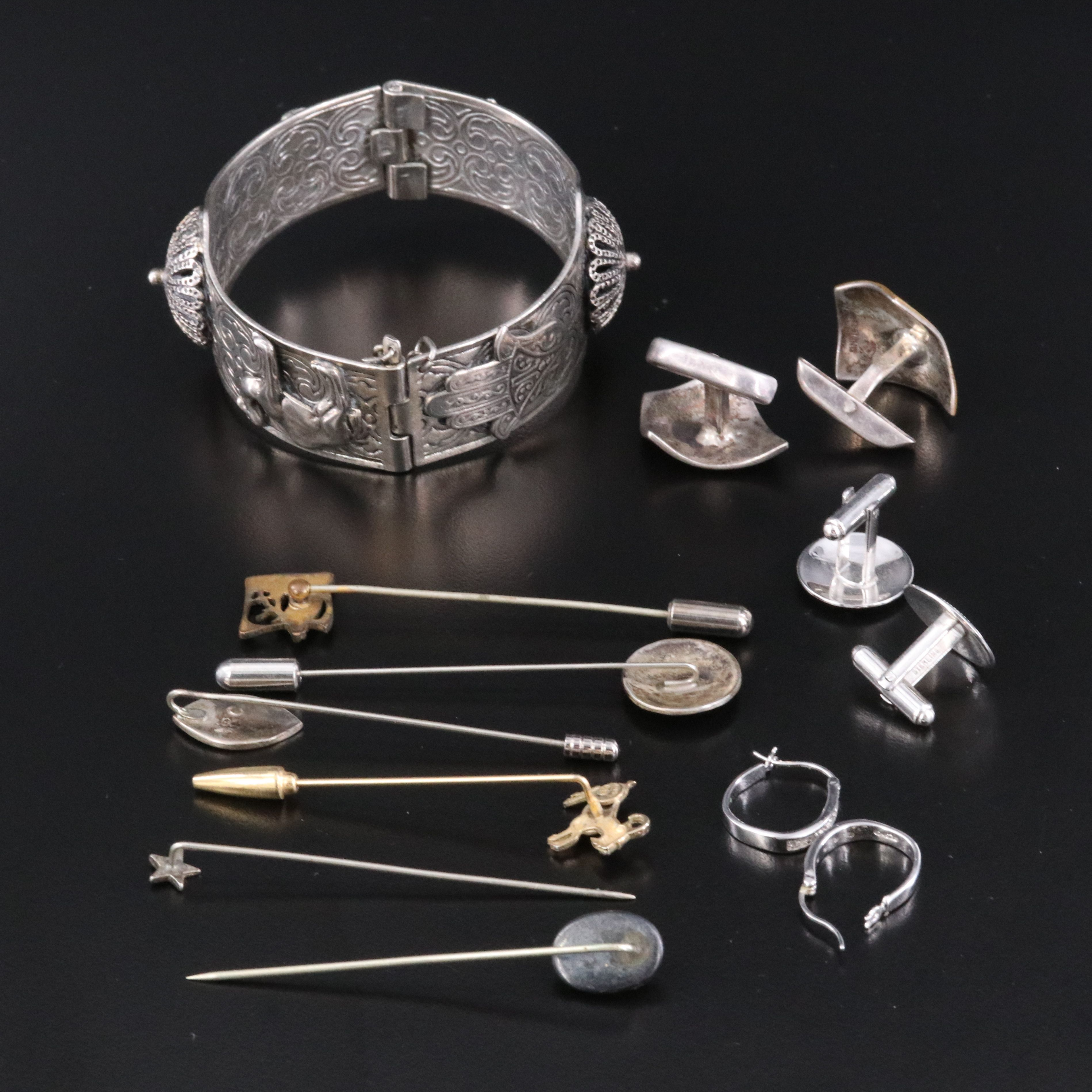 Southwestern Stickpins, Abalone and Coral Featured in Sterling Jewelry