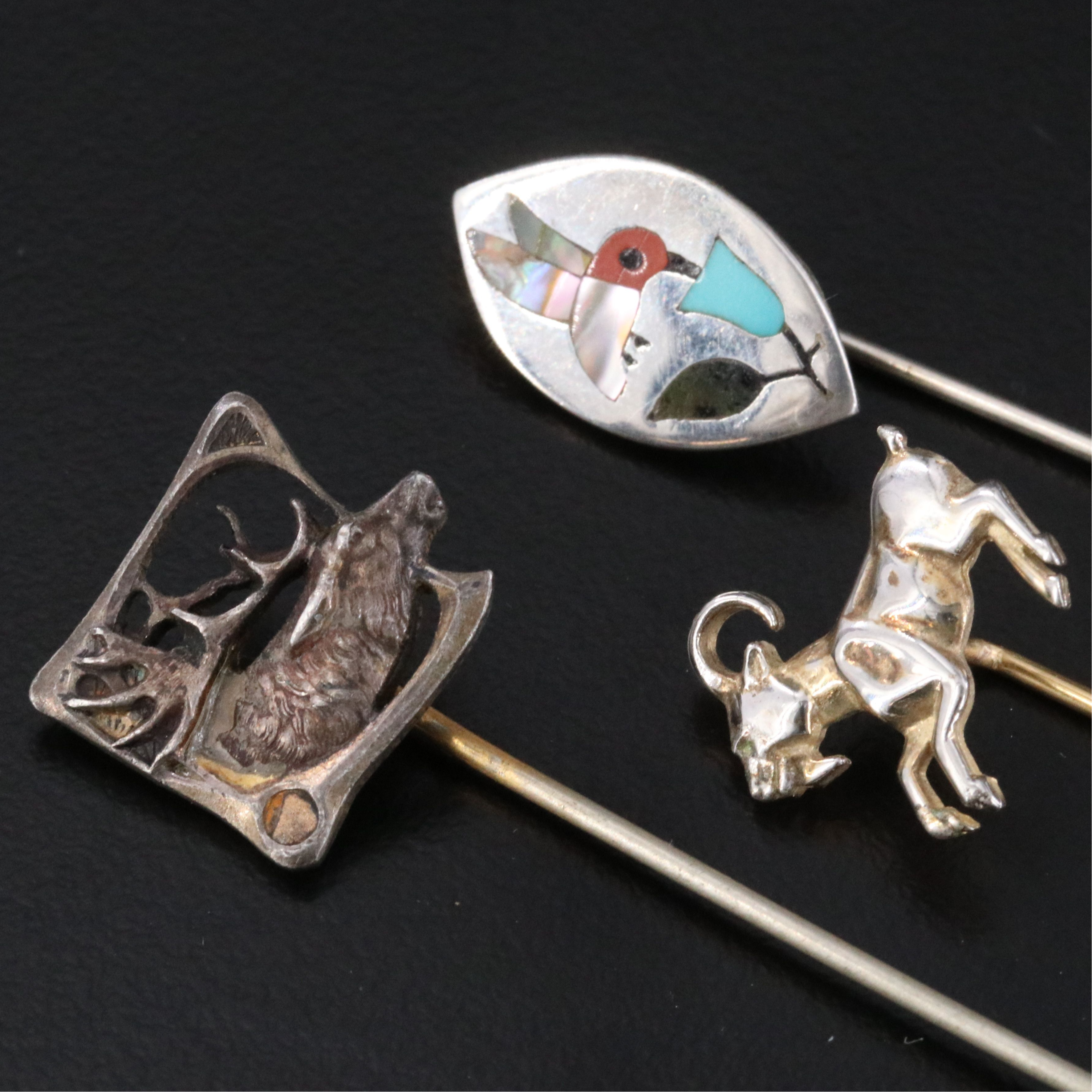 Southwestern Stickpins, Abalone and Coral Featured in Sterling Jewelry