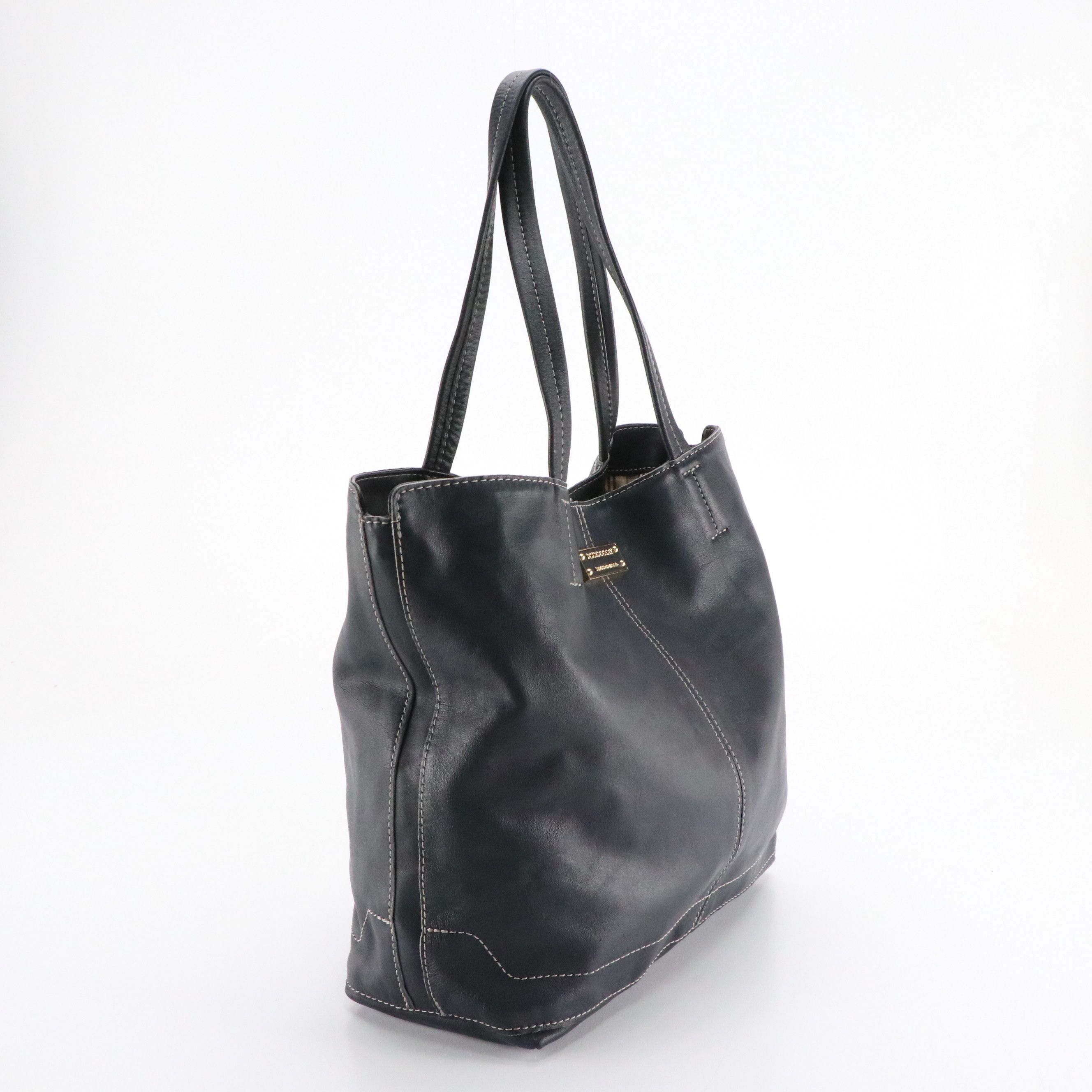 Burberry Blue Label Navy Leather Tote Bag with Contrast Stitching