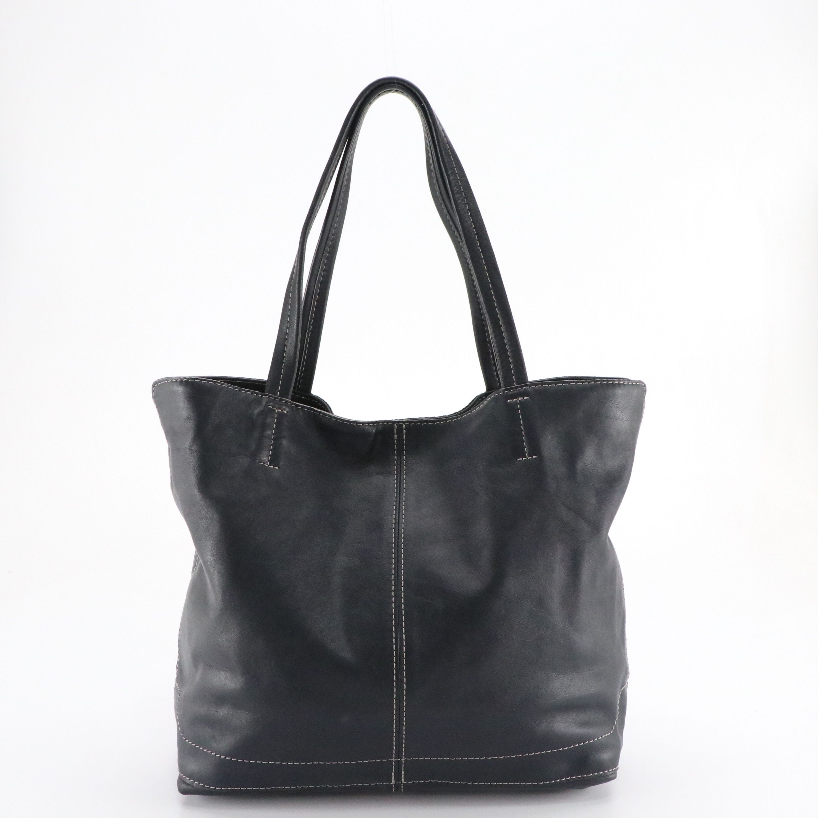 Burberry Blue Label Navy Leather Tote Bag with Contrast Stitching