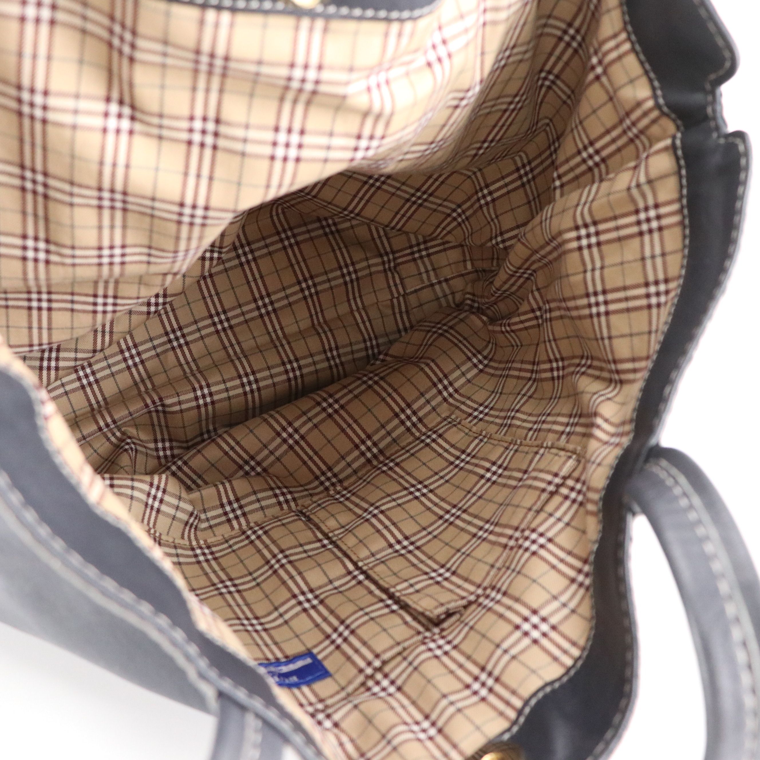 Burberry Blue Label Navy Leather Tote Bag with Contrast Stitching