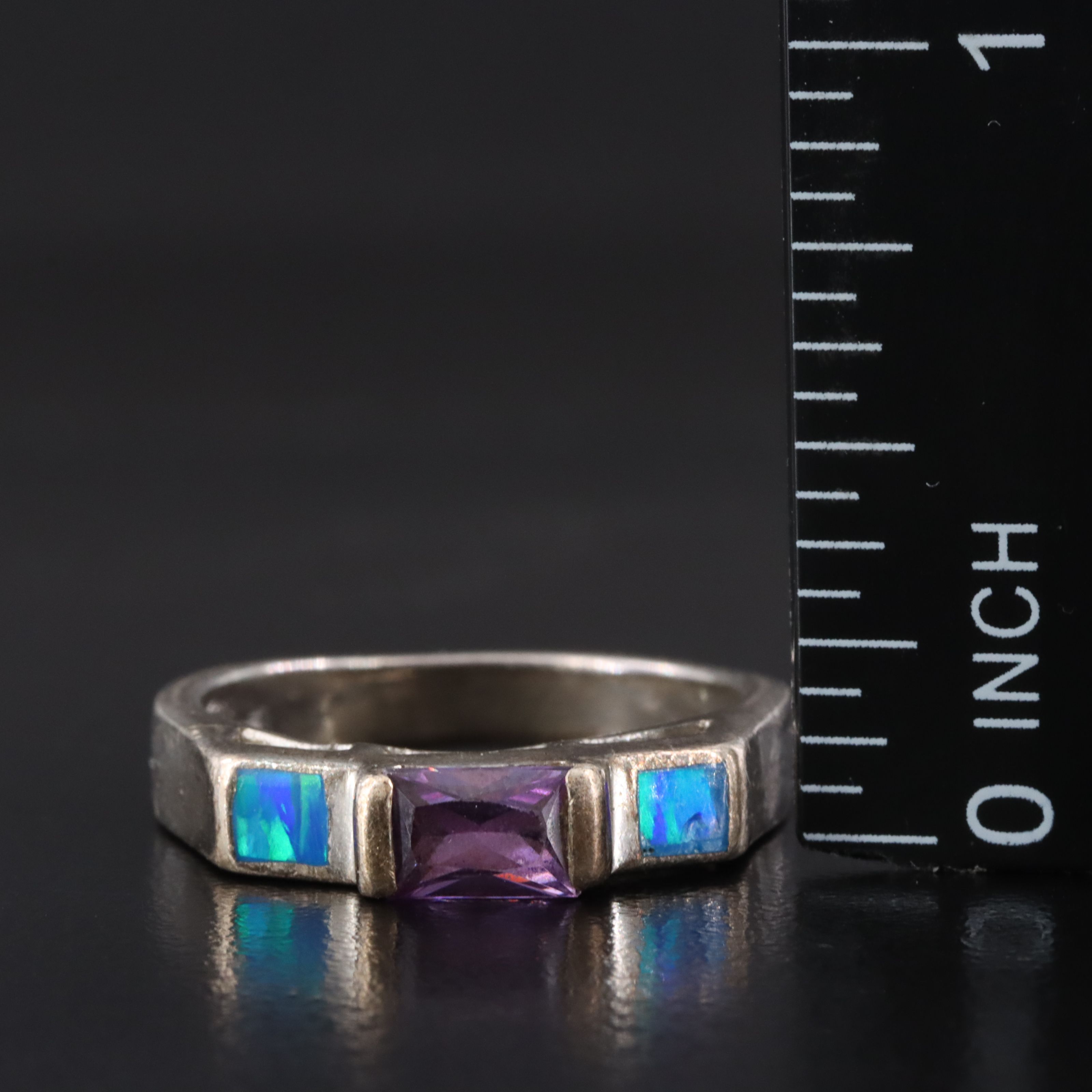 Sterling Opal, Amethyst and Glass Earrings and Ring