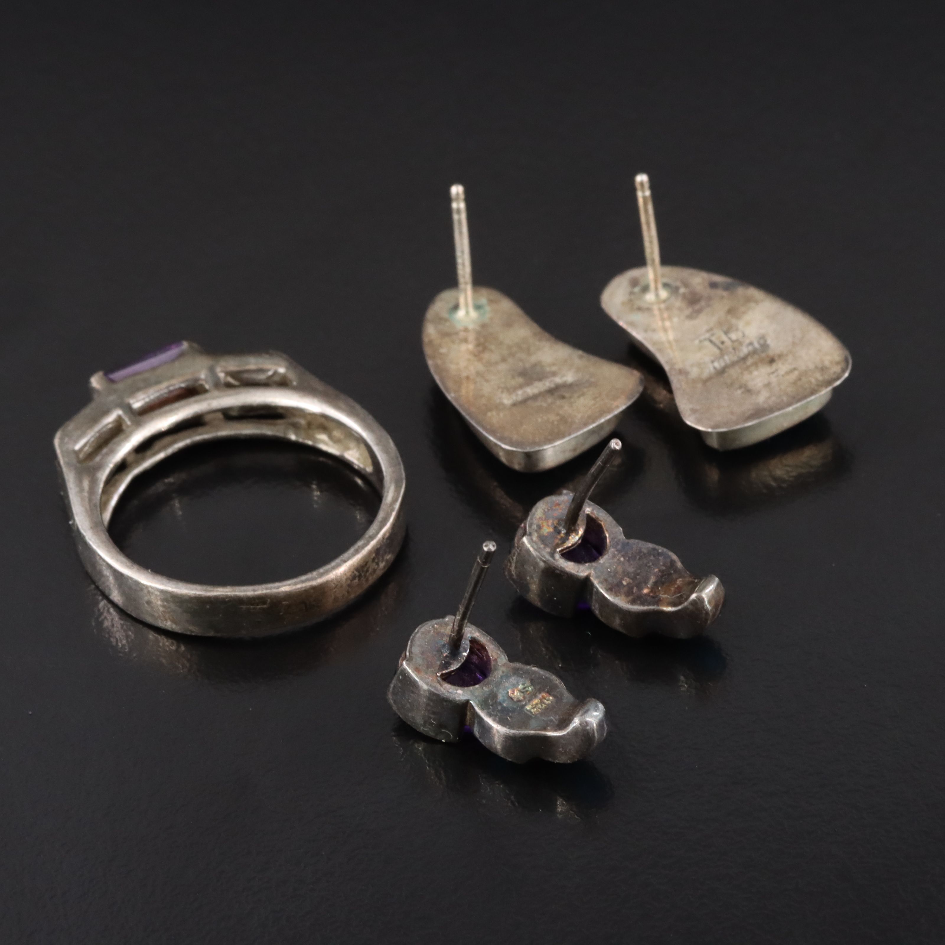 Sterling Opal, Amethyst and Glass Earrings and Ring
