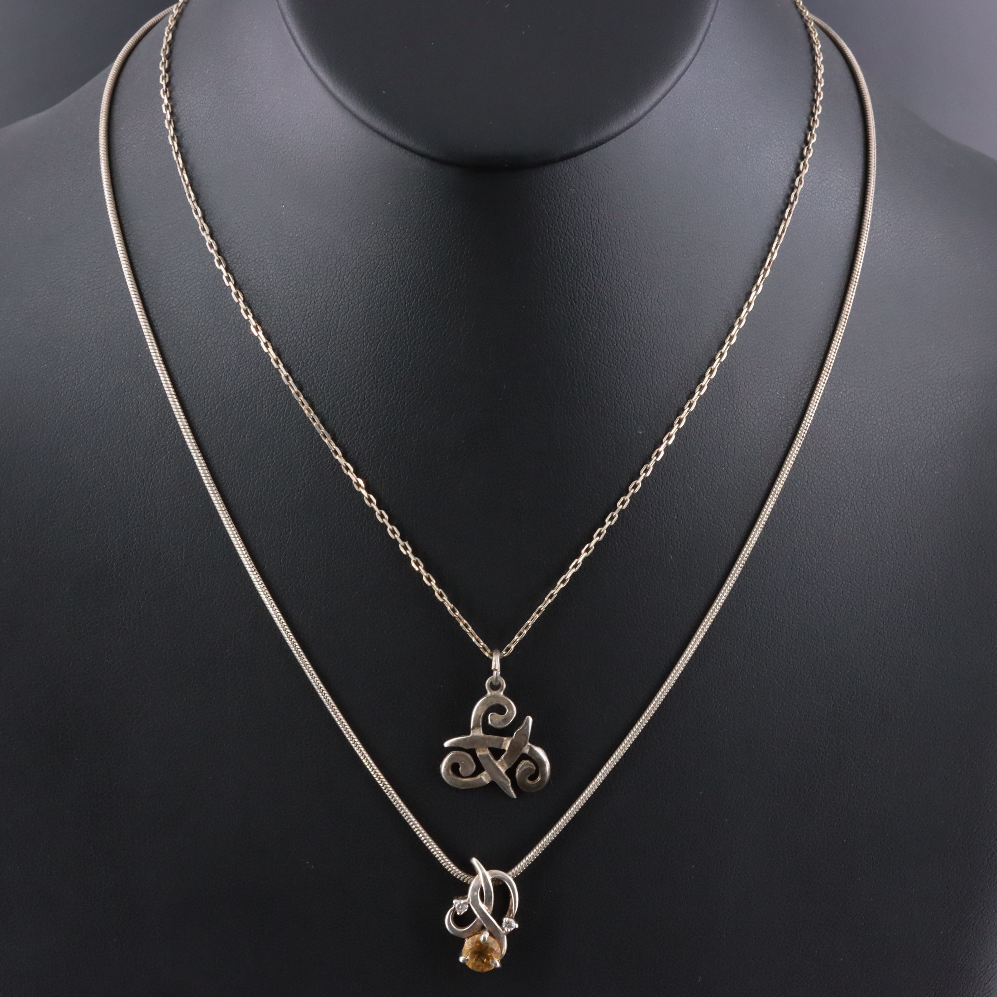 Sterling Citrine and CZ and Trinity Pendant Necklaces