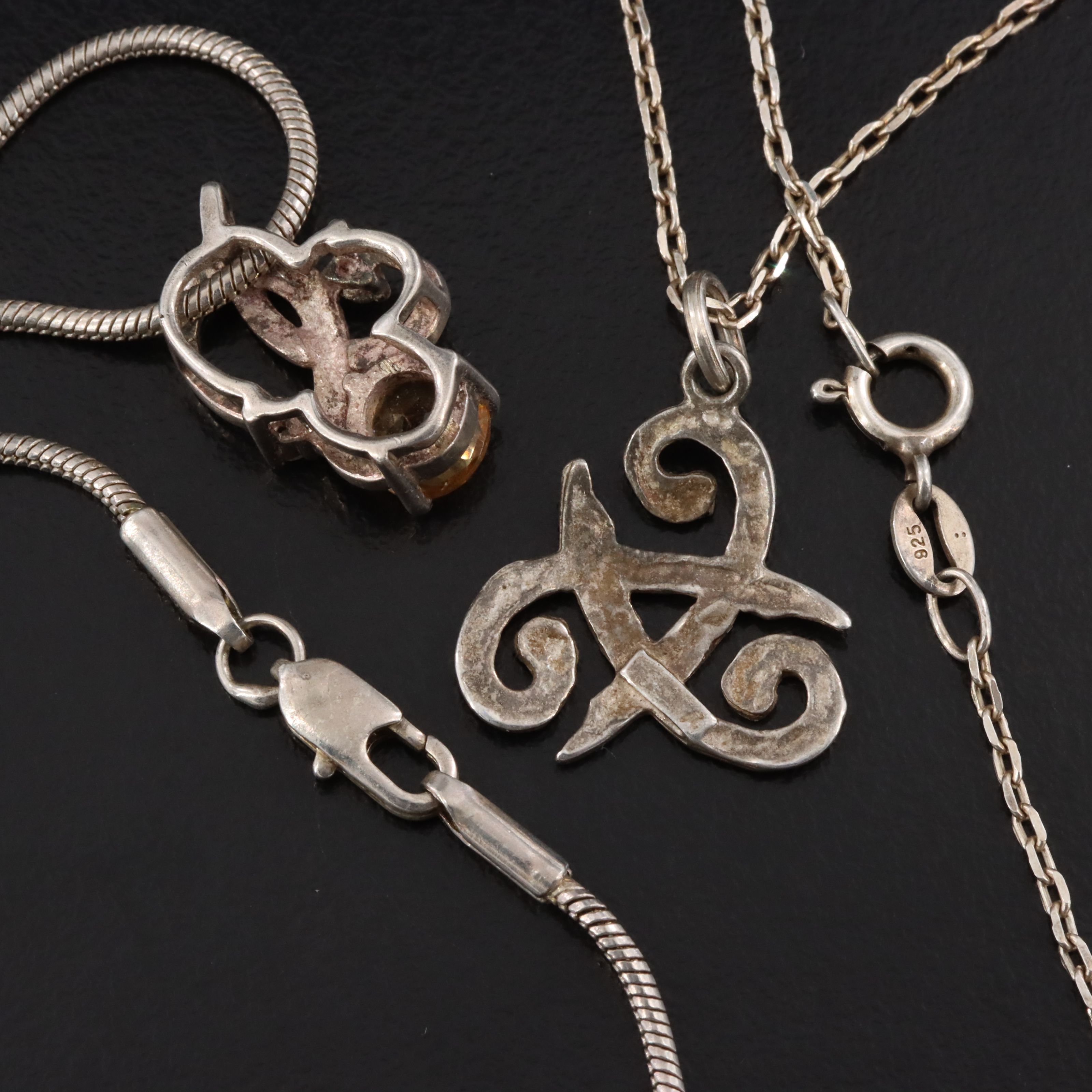 Sterling Citrine and CZ and Trinity Pendant Necklaces