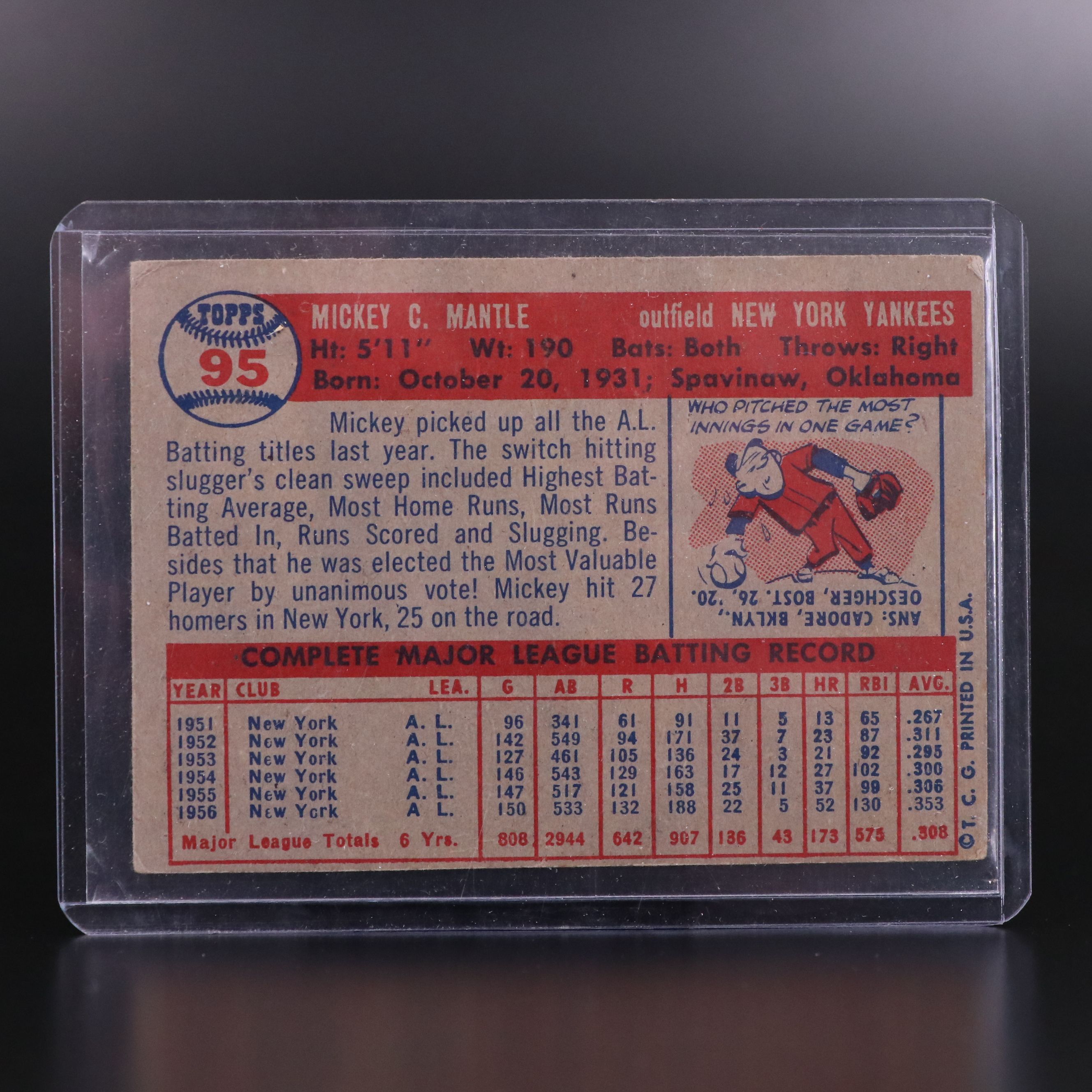 1957 Topps Mickey Mantle New York Yankees Baseball Card