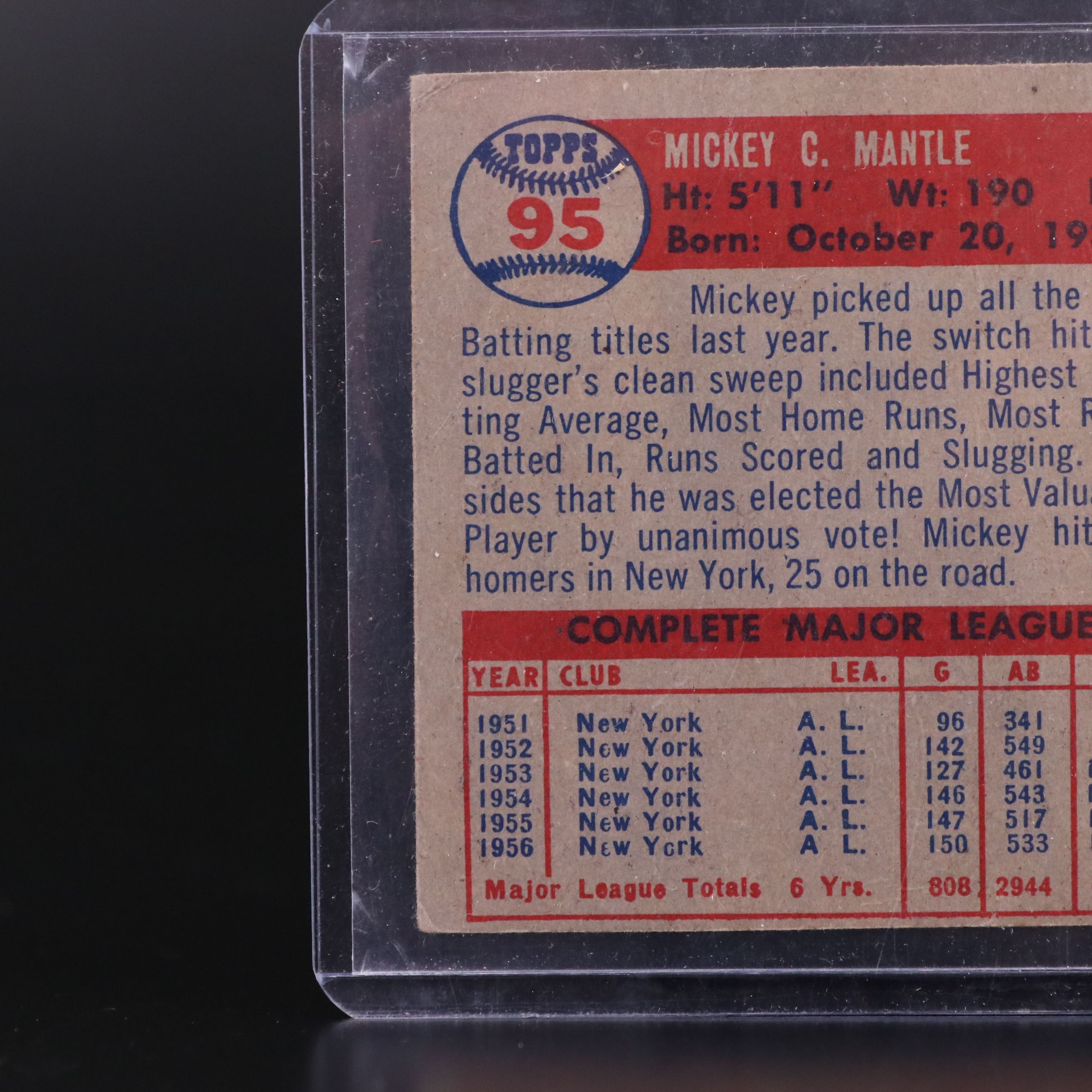 1957 Topps Mickey Mantle New York Yankees Baseball Card