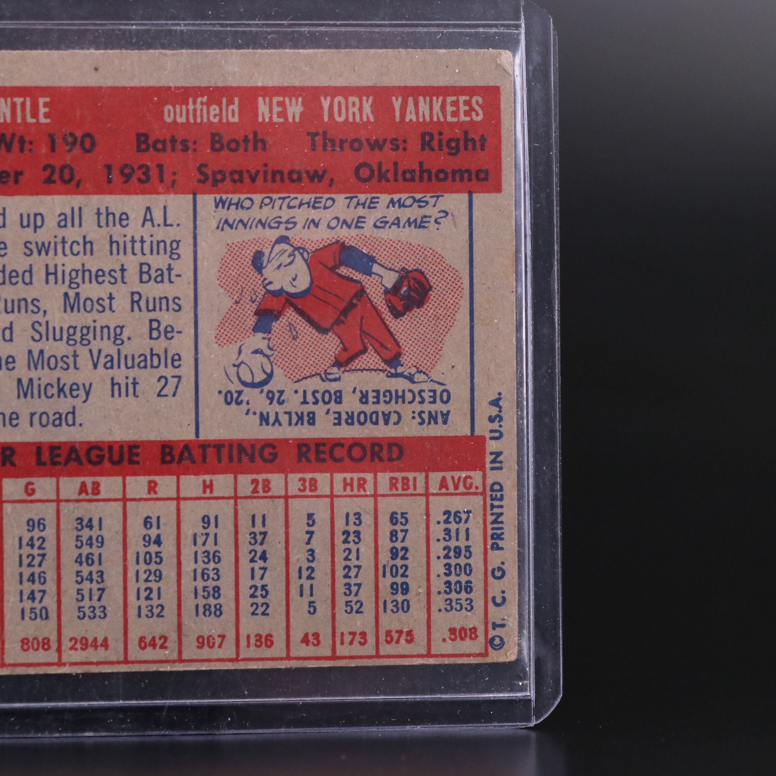 1957 Topps Mickey Mantle New York Yankees Baseball Card