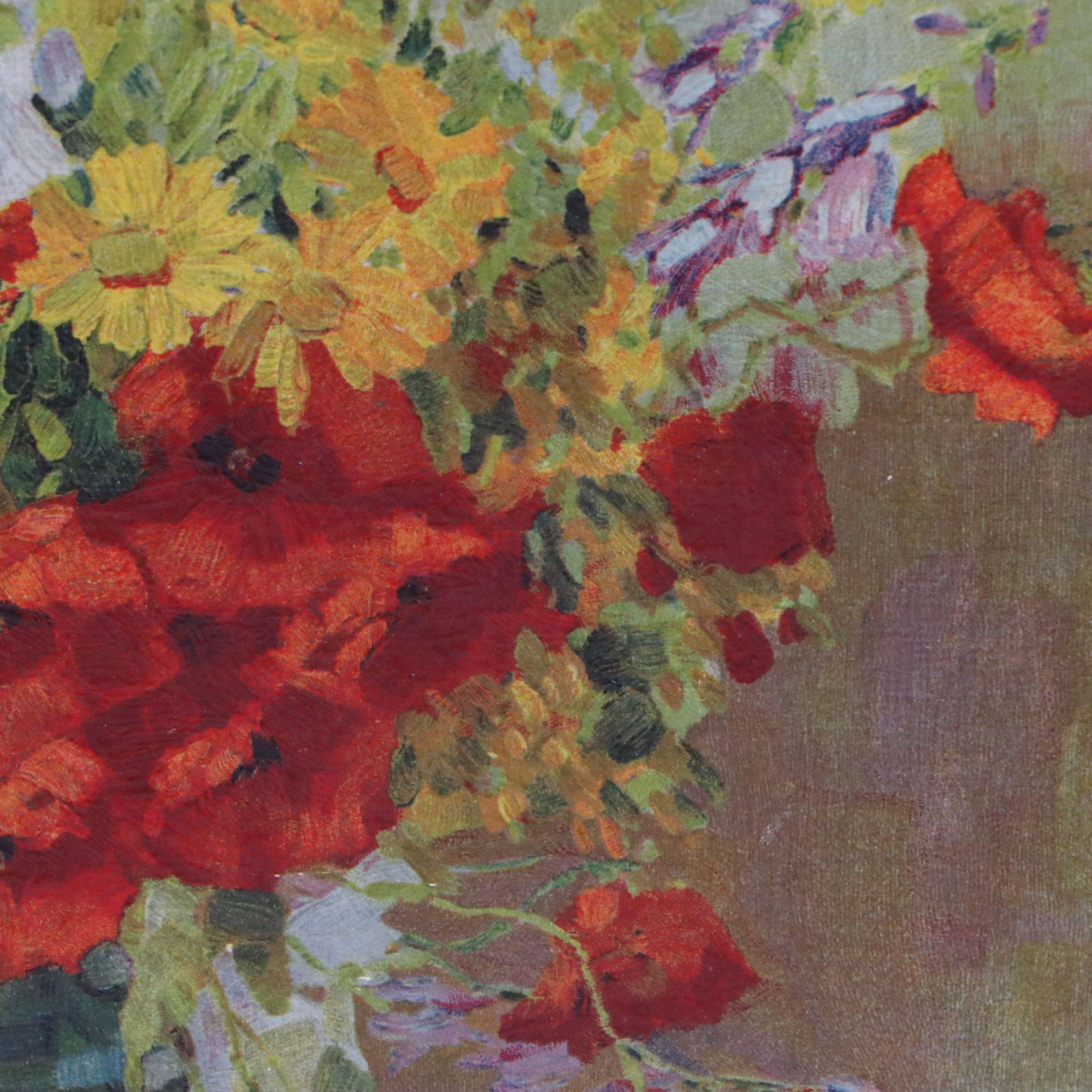 Floral Still Life Oil Painting, Late 20th Century