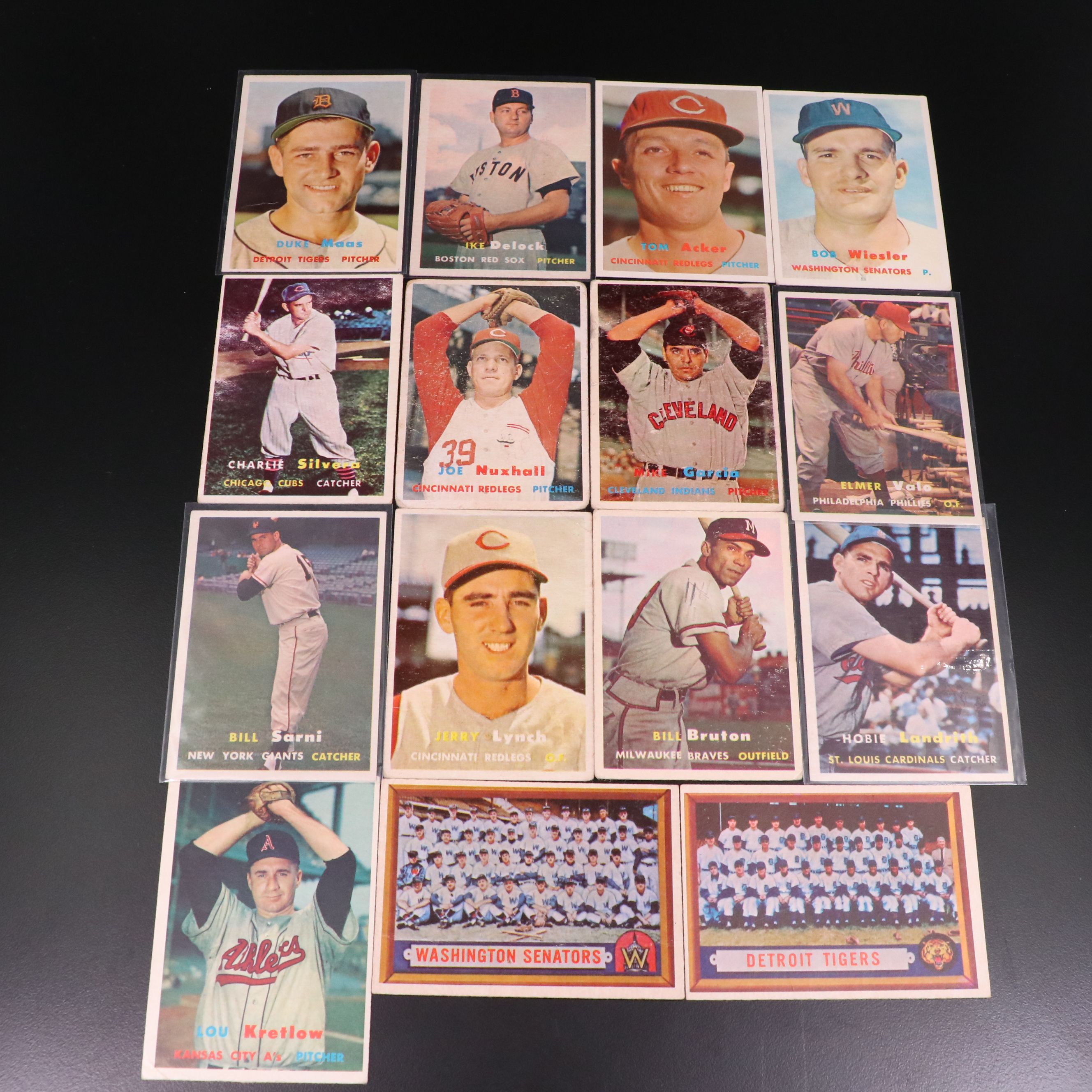 1957 Topps Baseball Cards Featuring Joe Nuxhall, Mike Garcia, and More
