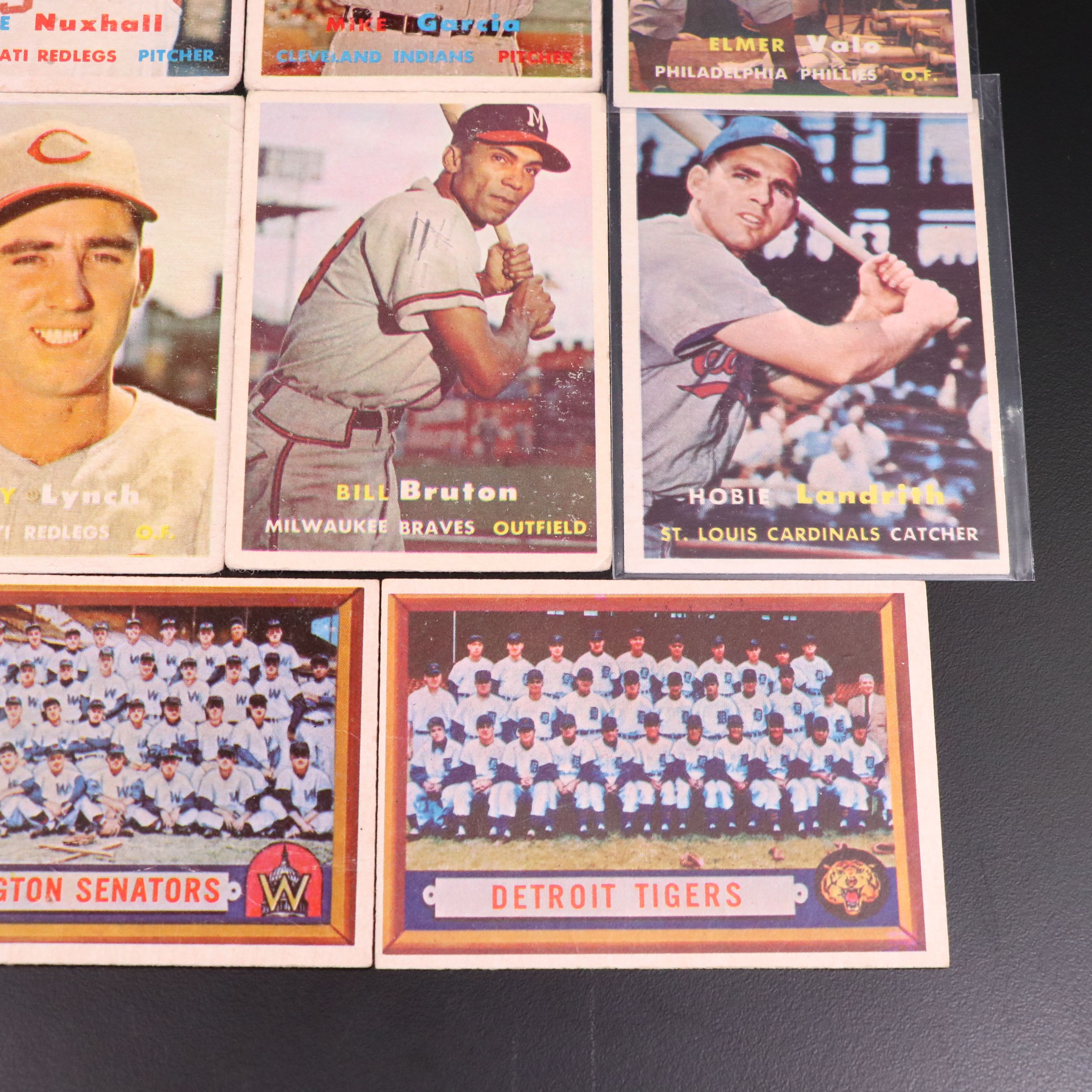 1957 Topps Baseball Cards Featuring Joe Nuxhall, Mike Garcia, and More