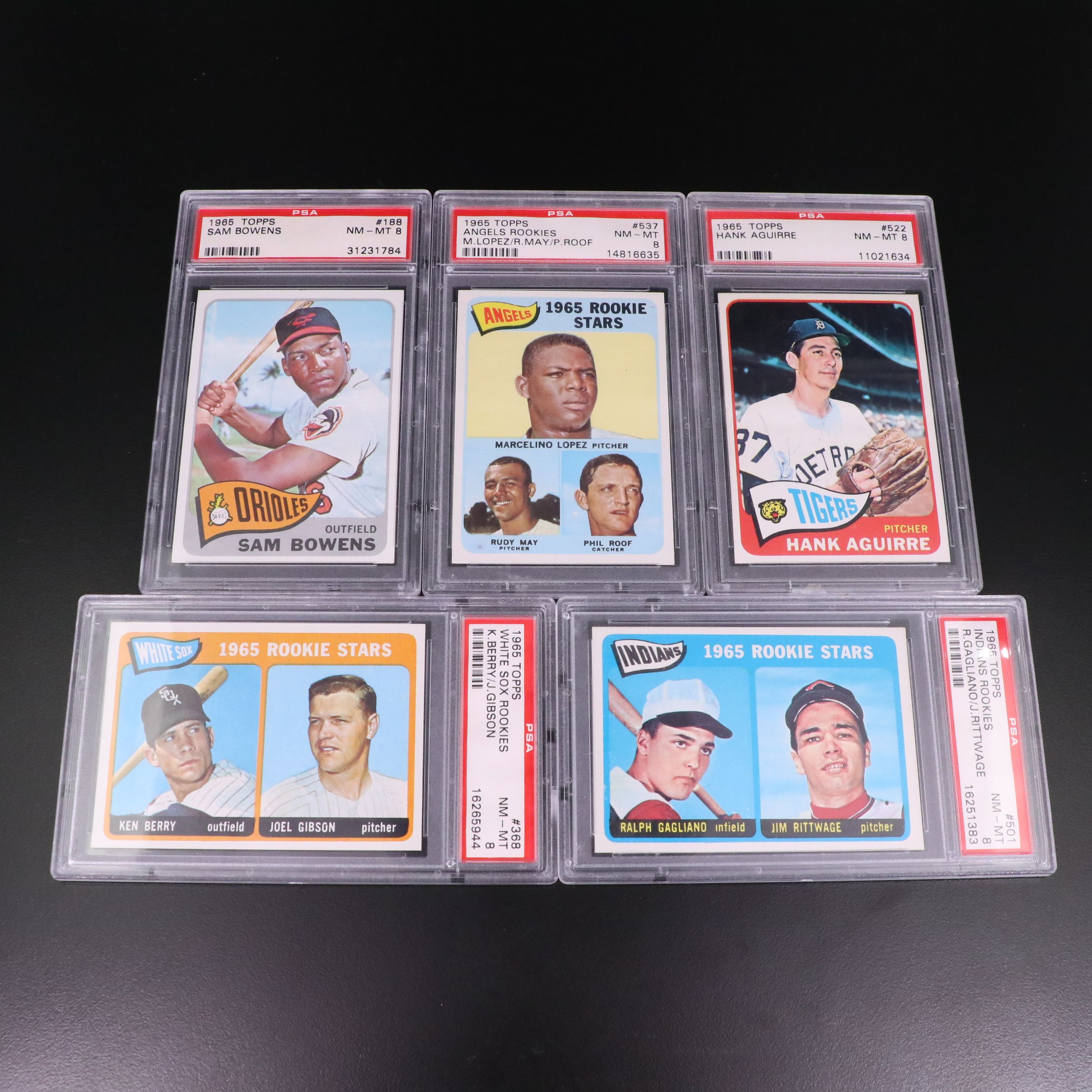 1965 Topps Baseball Cards Featuring Hank Aguirre and More, Graded PSA 8