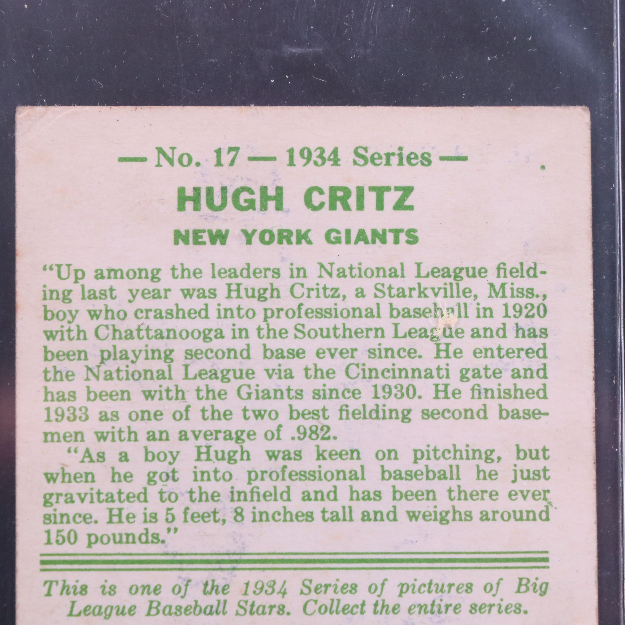 1934 Goudey Hugh Critz New York Giants Baseball Card