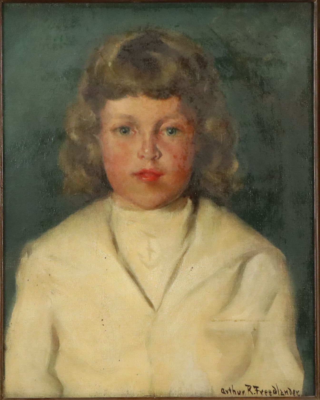 Arthur R. Freedlander Oil Portrait of Young Child in White, Early 20th Century