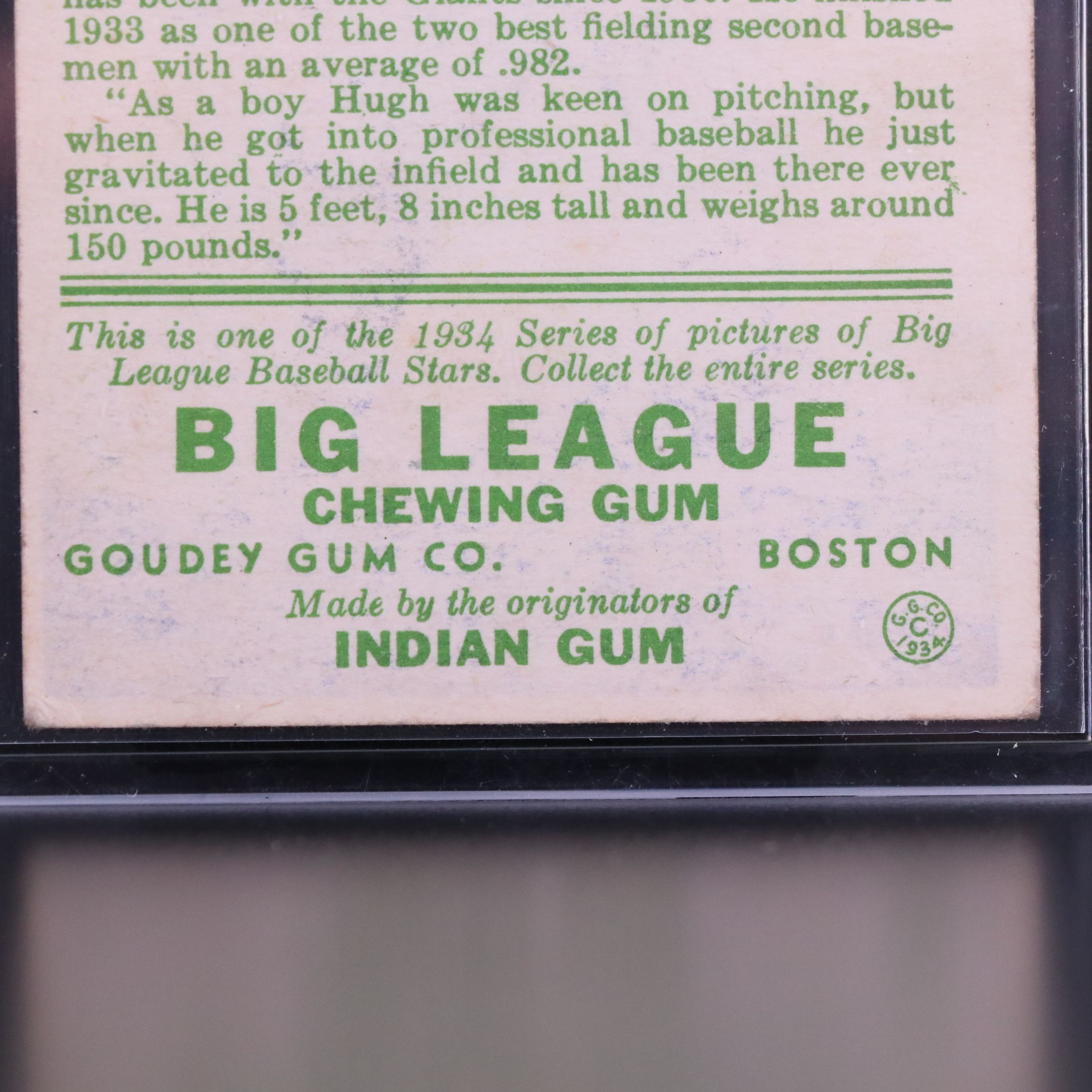 1934 Goudey Hugh Critz New York Giants Baseball Card