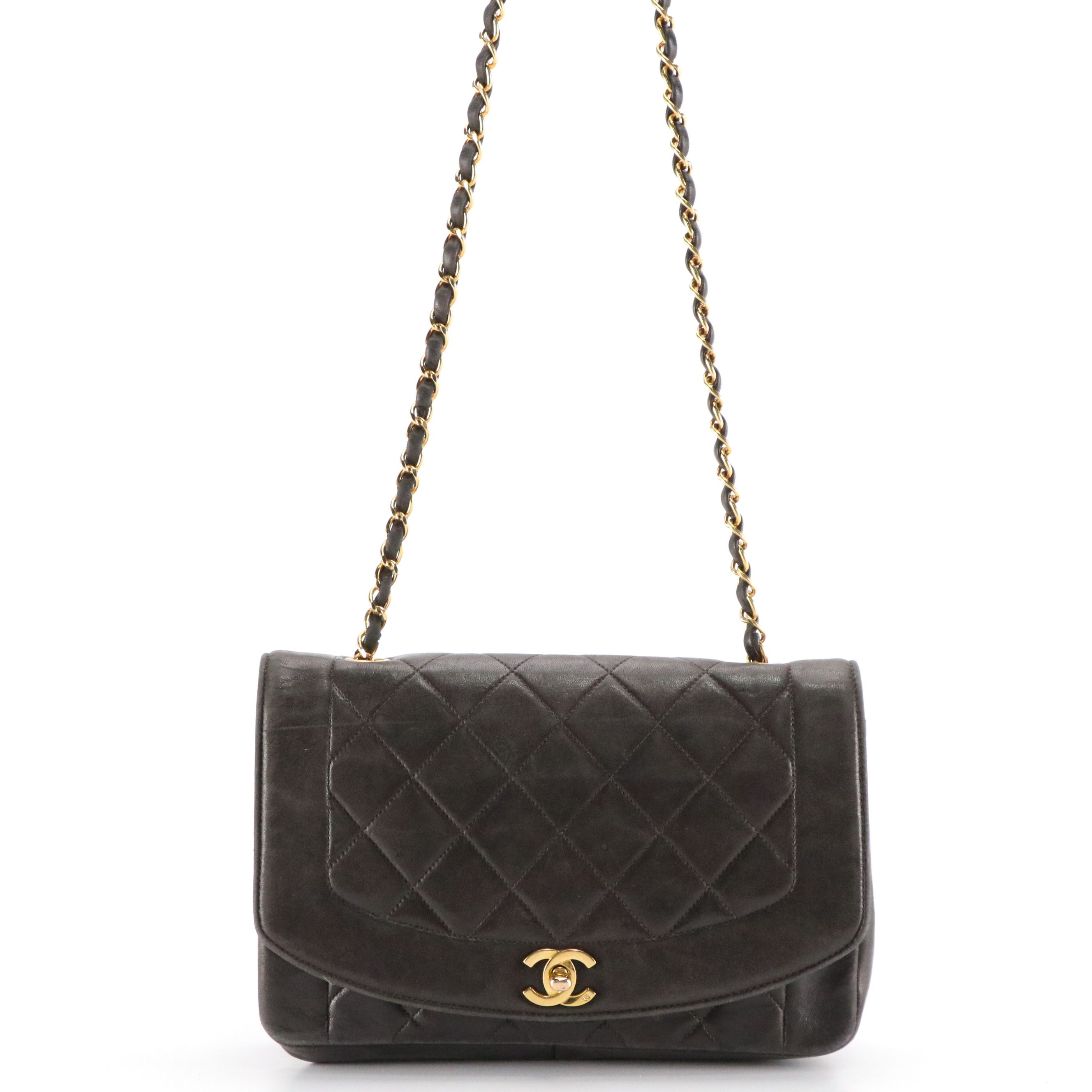 Chanel CC Turn-Lock Diana Flap Bag in Diamond Quilted Lambskin Leather