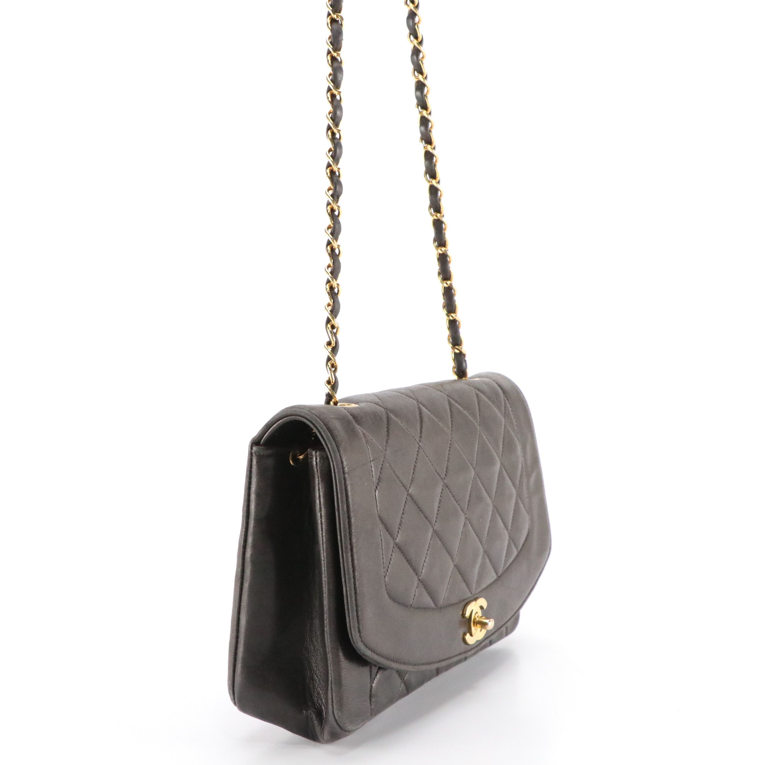 Chanel CC Turn-Lock Diana Flap Bag in Diamond Quilted Lambskin Leather