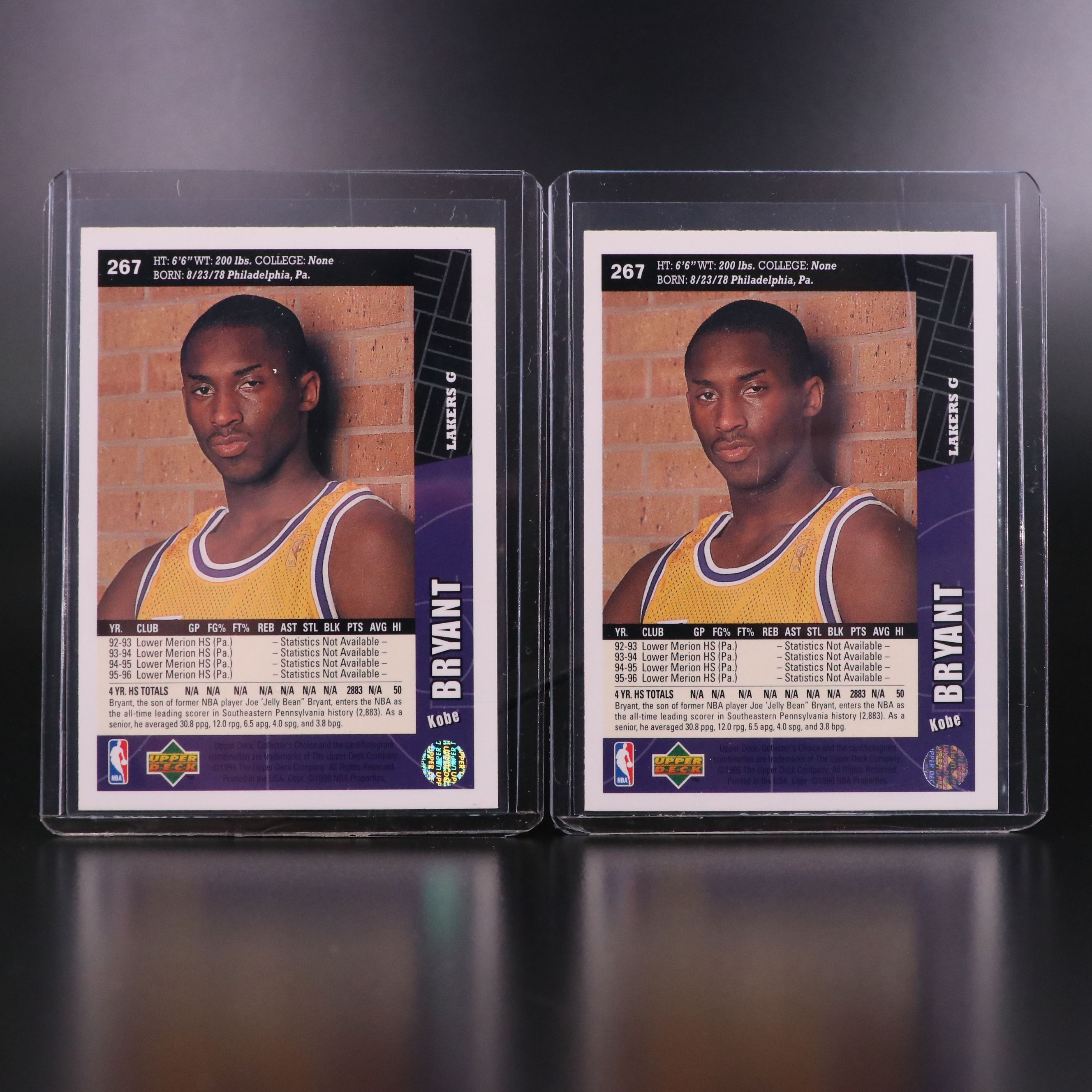 1996 Upper Deck Kobe Bryant Los Angeles Lakers Rookie Basketball Cards