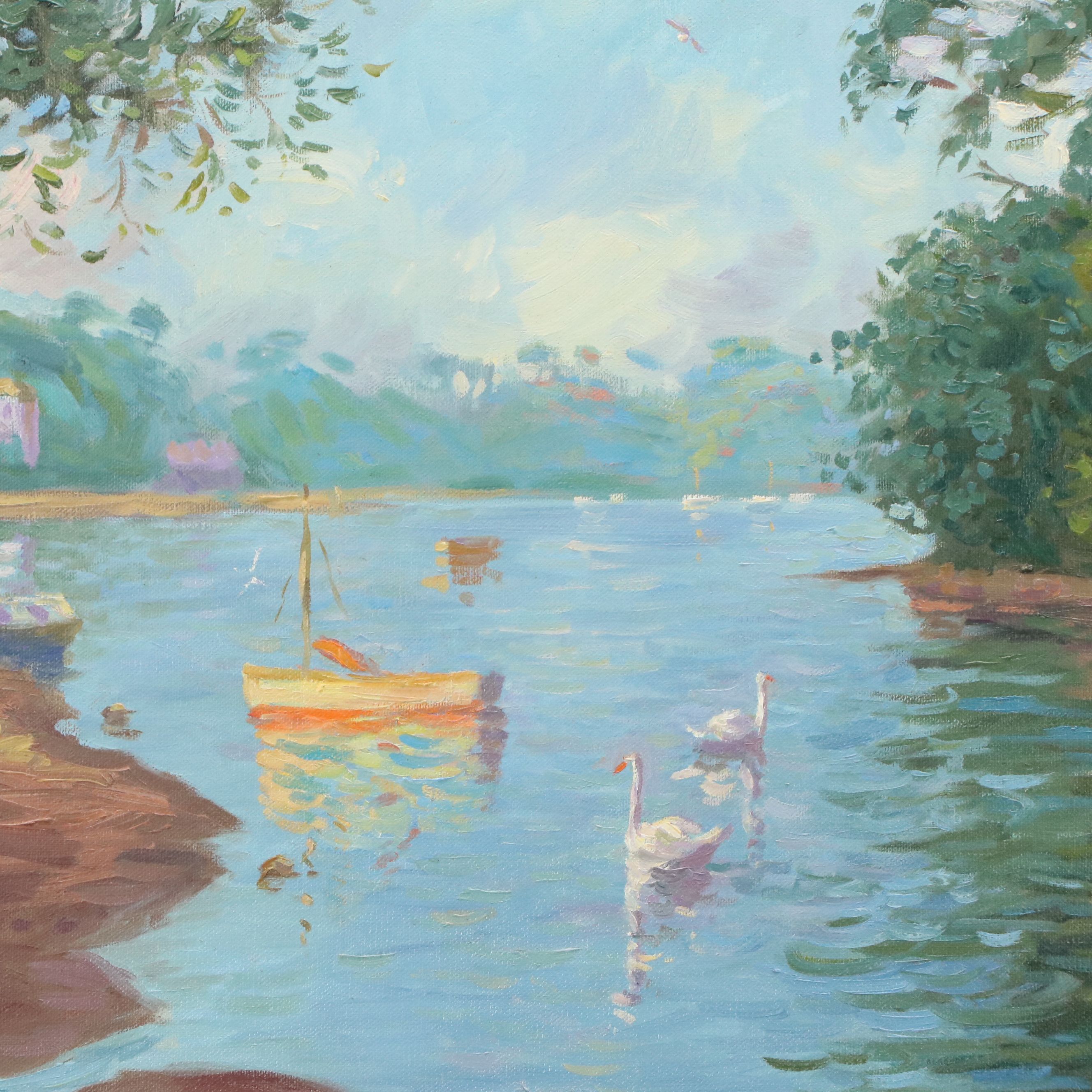 Impressionistic Style Landscape Oil Painting, Late 20th Century