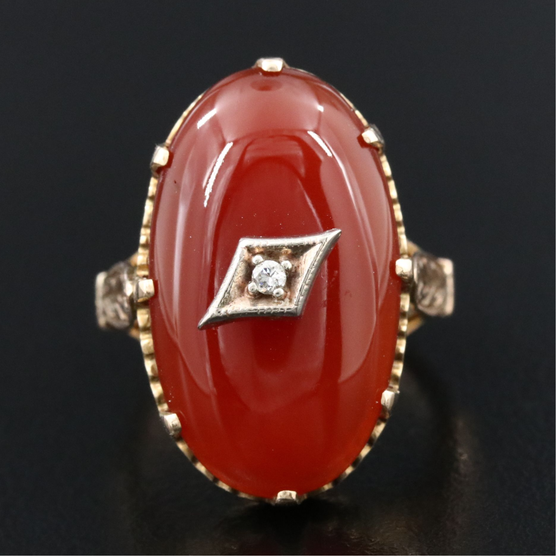Vintage 10K Carnelian and Diamond Ring