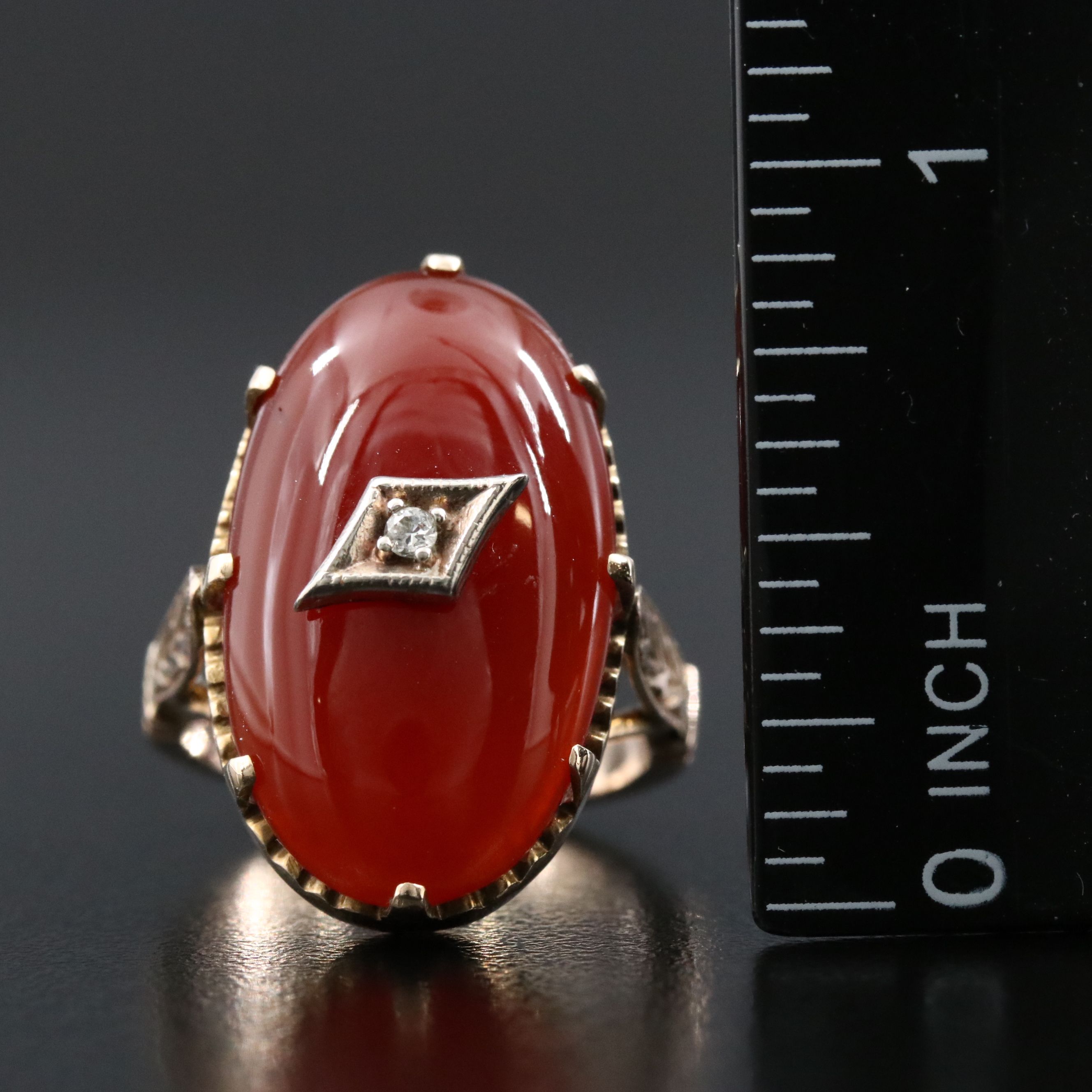 Vintage 10K Carnelian and Diamond Ring
