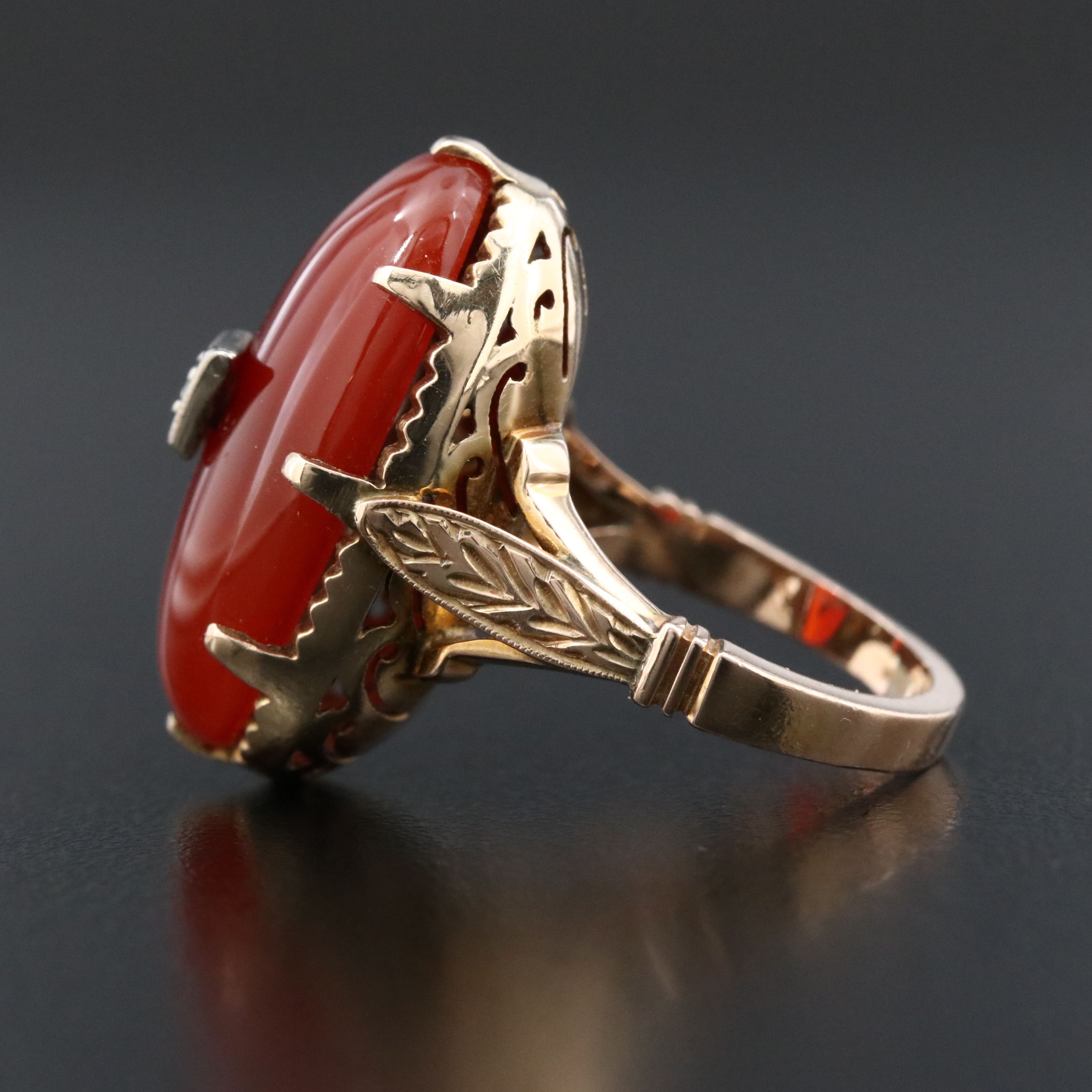 Vintage 10K Carnelian and Diamond Ring