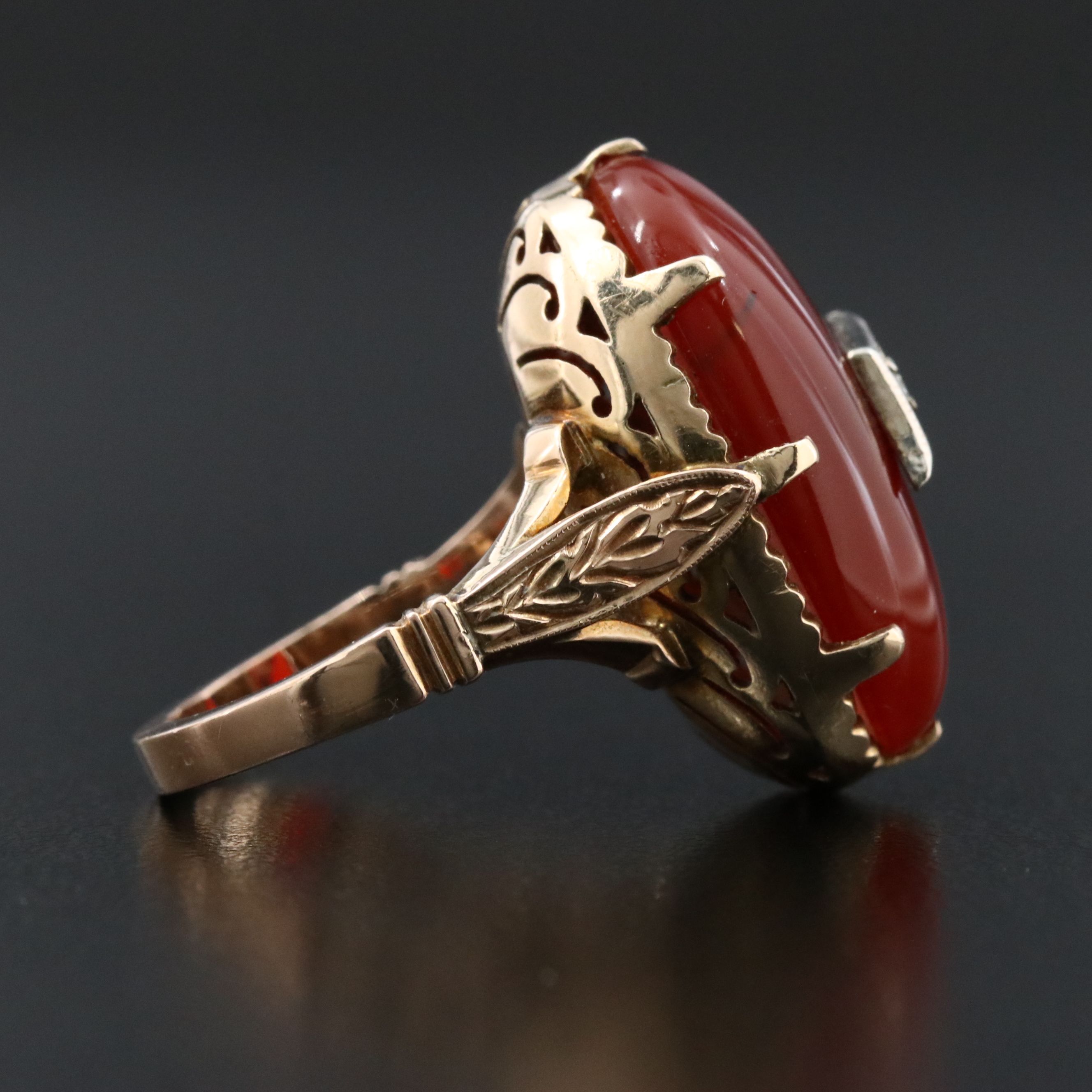 Vintage 10K Carnelian and Diamond Ring