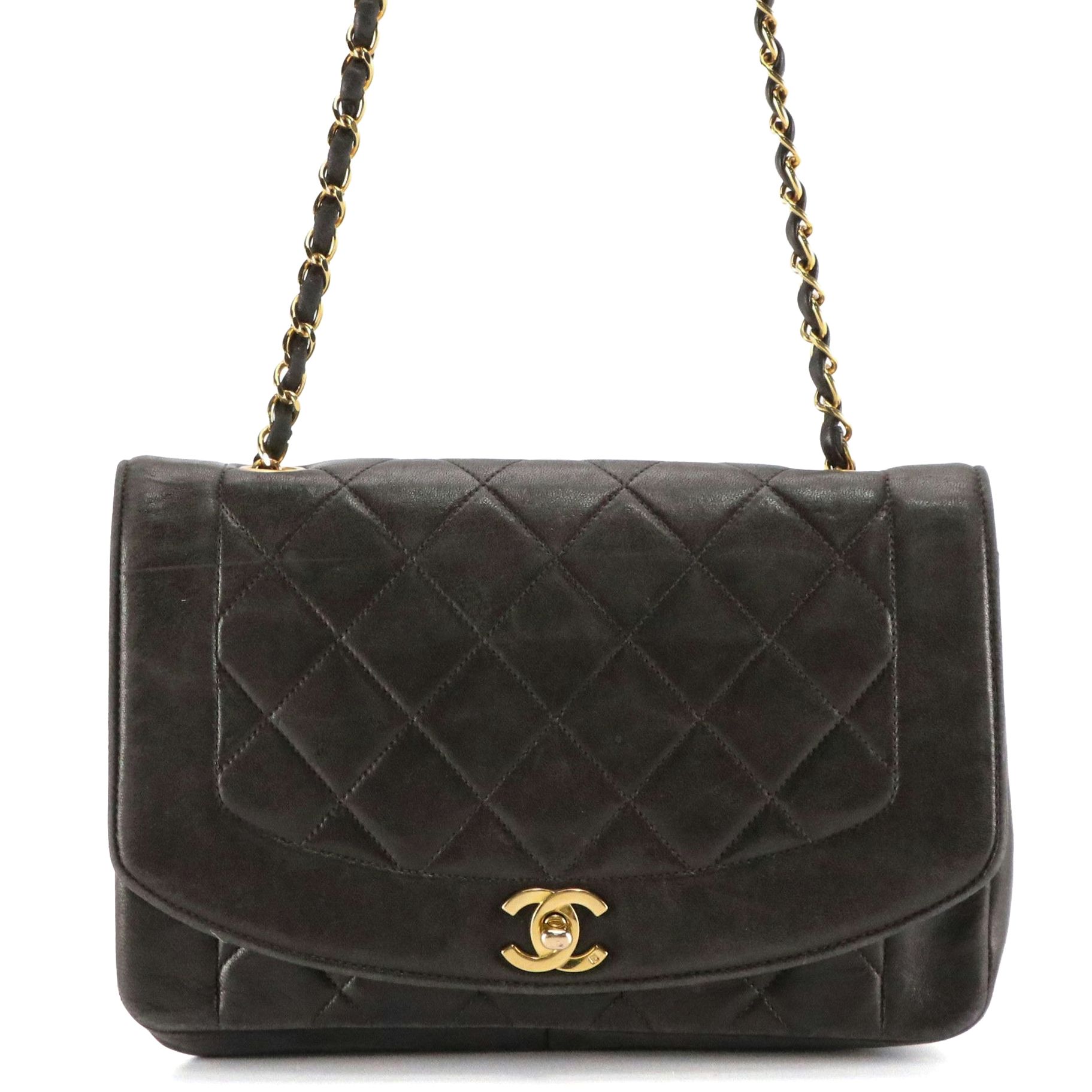Chanel CC Turn-Lock Diana Flap Bag in Diamond Quilted Lambskin Leather