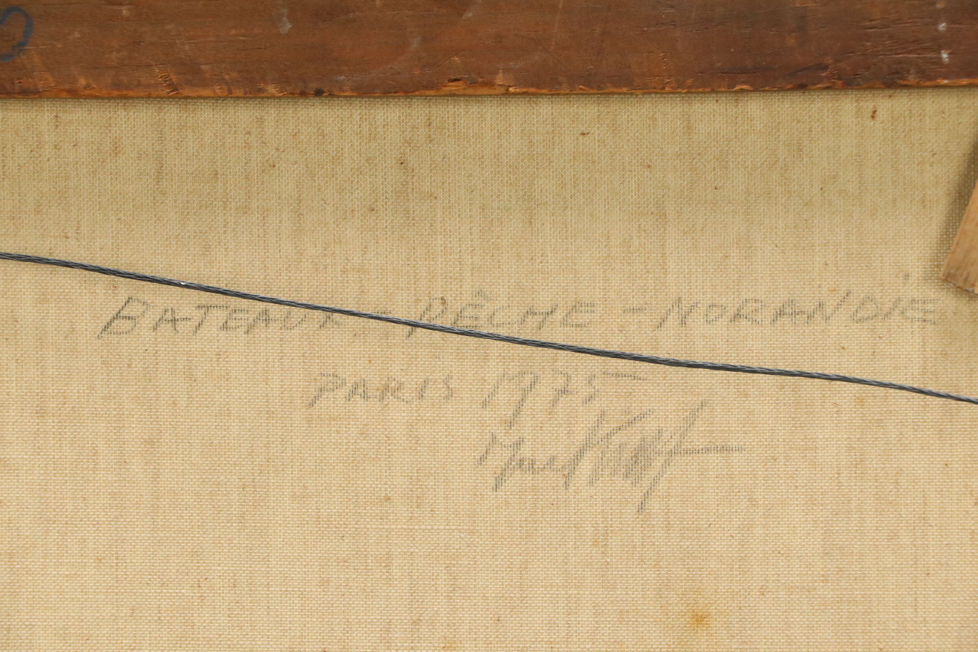 Parisian Harbor Scene Oil Painting "Bateaux - Pêche - Norandie," 1975