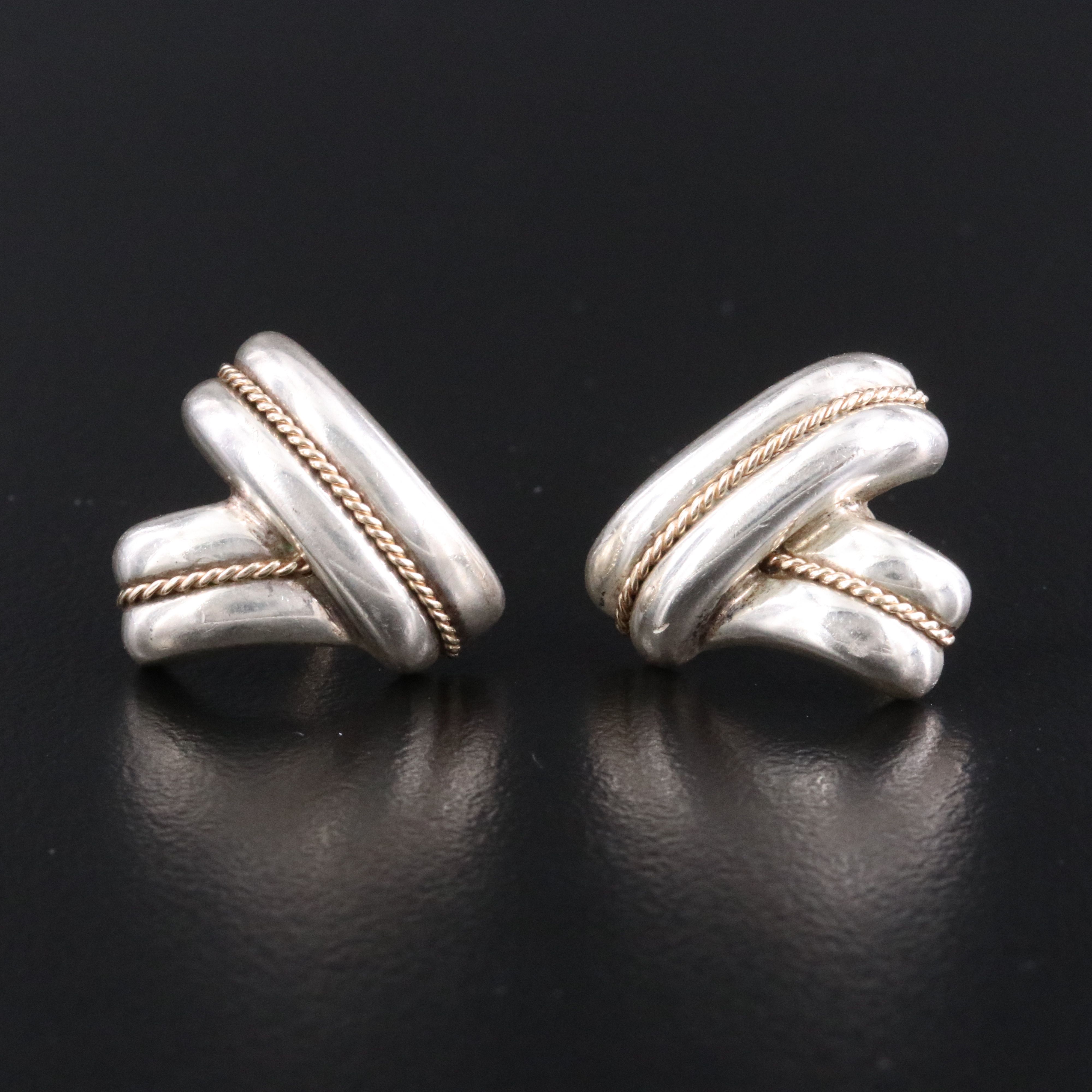 Tiffany & Co. Sterling Crossover Stud Earrings with 14K Accents