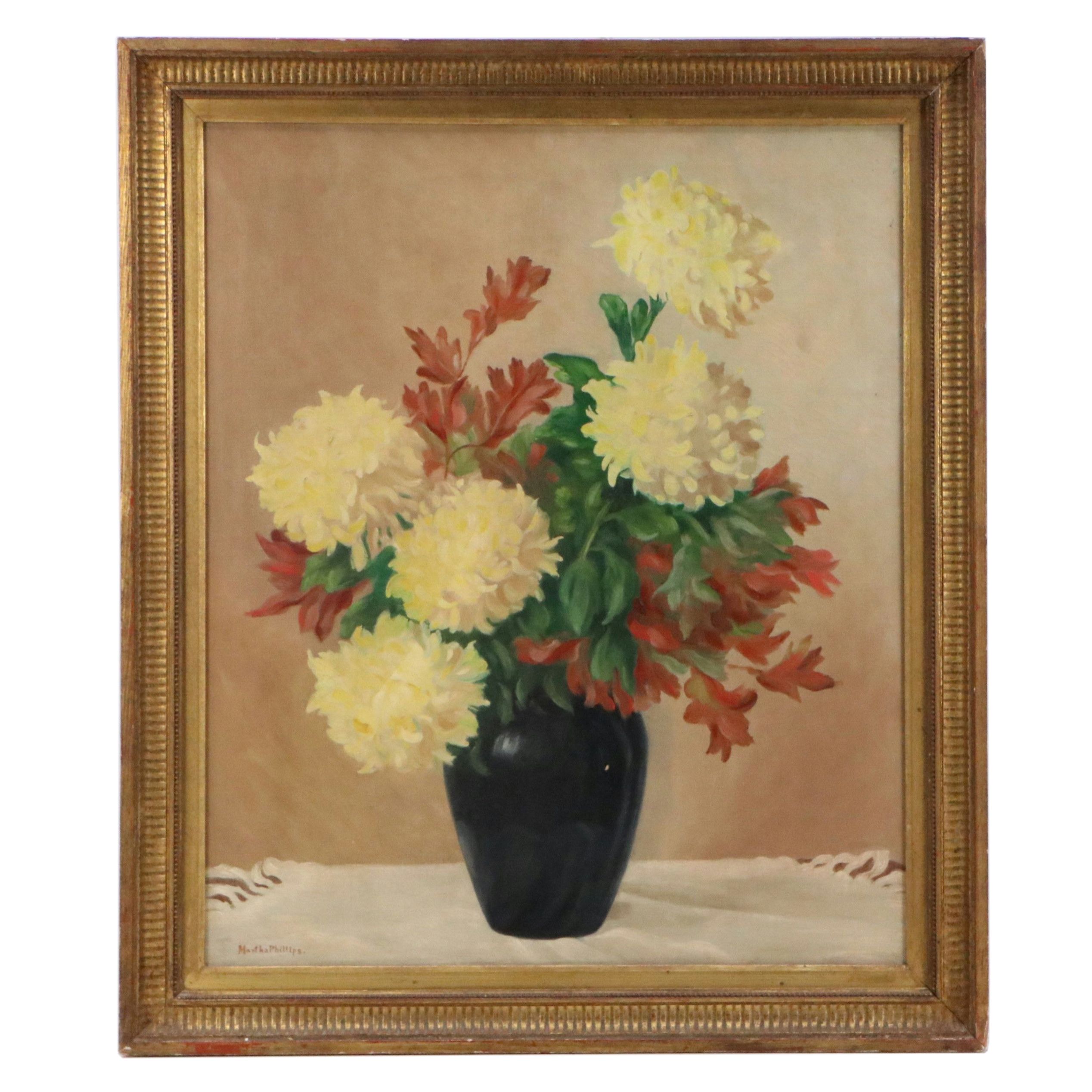 Martha Phillips Floral Still Life Oil Painting, Circa Mid-20th Century