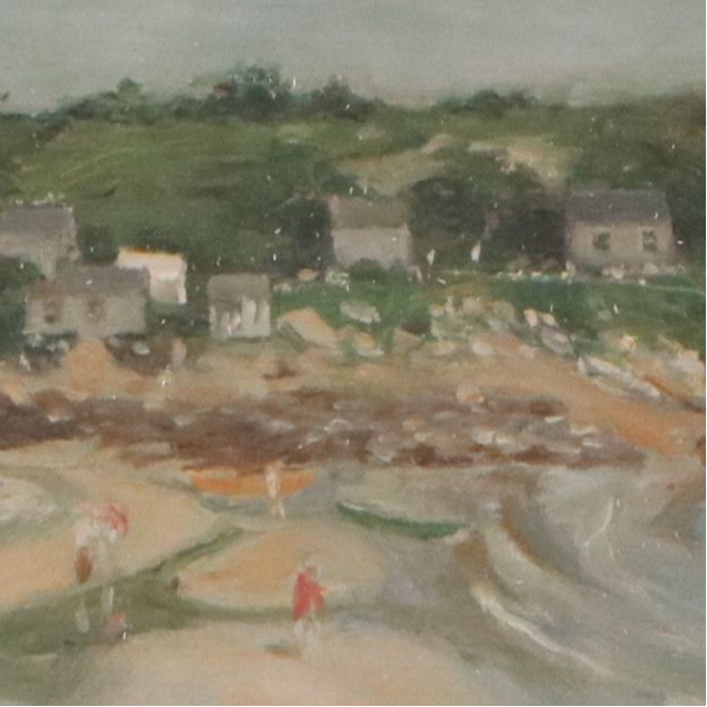 A. O. Scott Coastal Landscape Oil Painting of Figures on Beach Scene