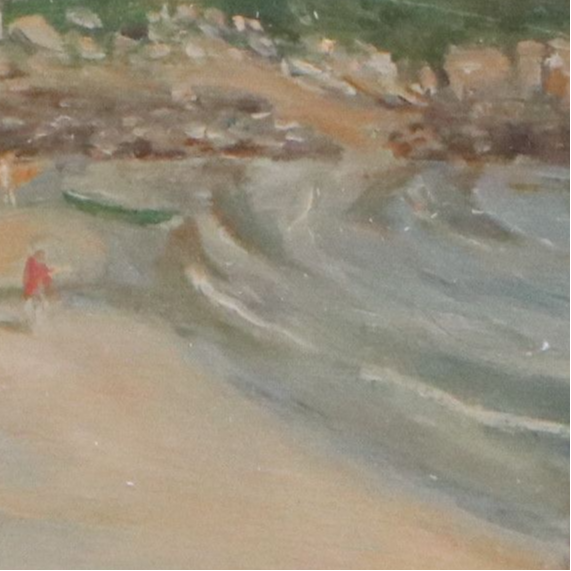 A. O. Scott Coastal Landscape Oil Painting of Figures on Beach Scene