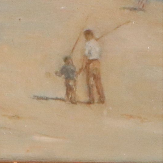 A. O. Scott Coastal Landscape Oil Painting of Figures on Beach Scene