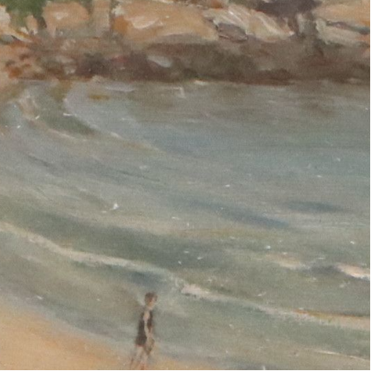 A. O. Scott Coastal Landscape Oil Painting of Figures on Beach Scene