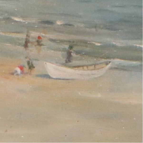 A. O. Scott Coastal Landscape Oil Painting of Figures on Beach Scene