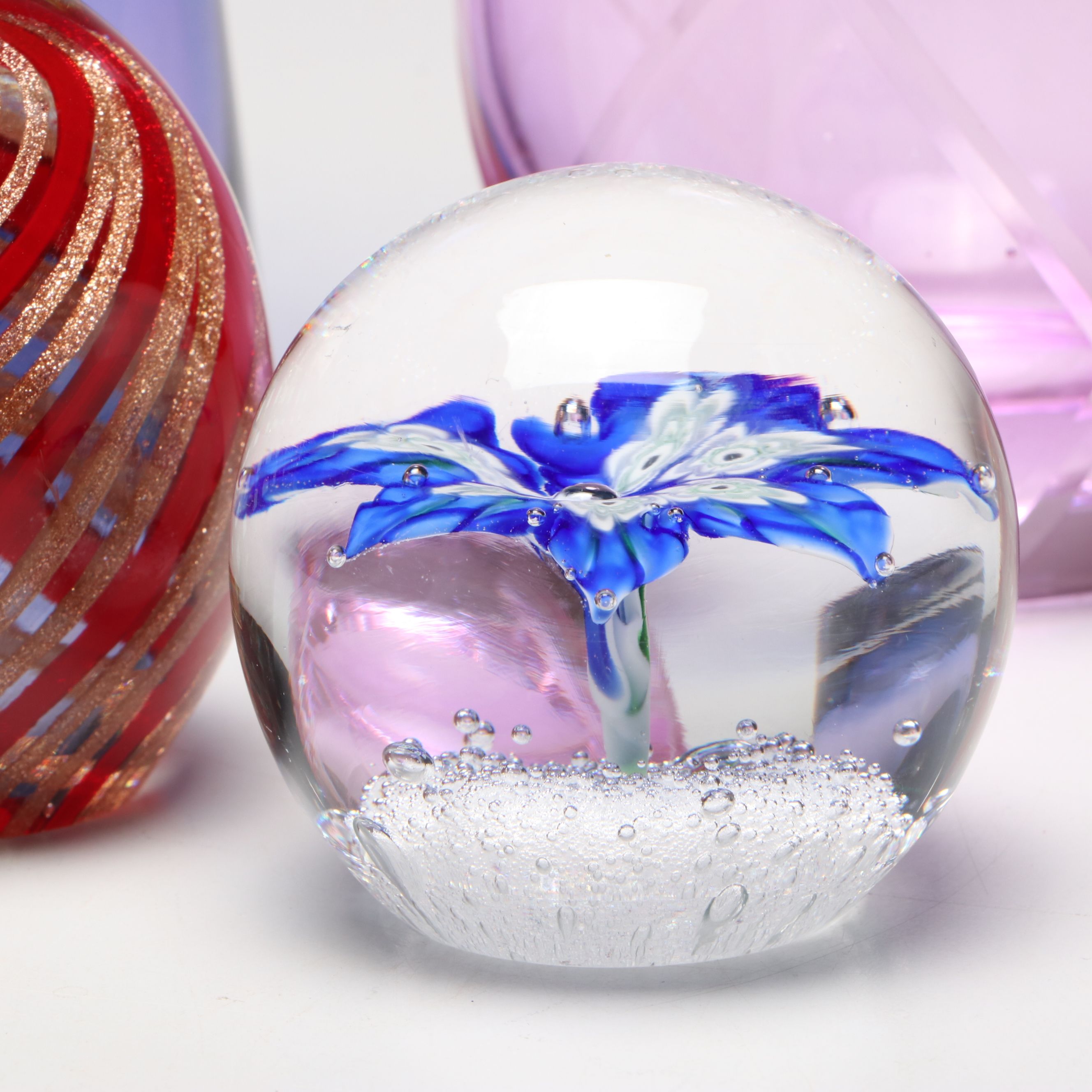 Murano Style Optic Swirl Paperweight with Vases and More Art Glass
