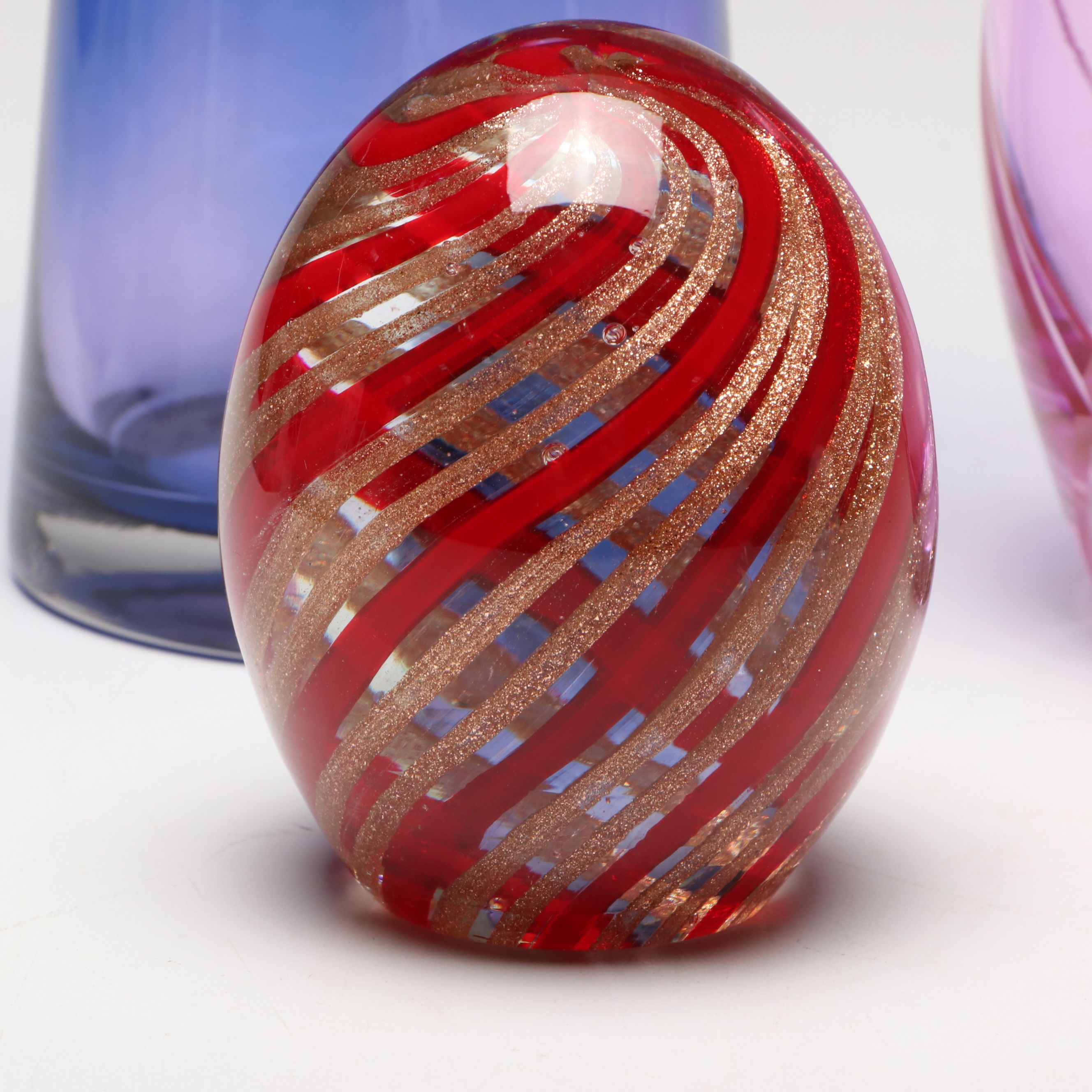 Murano Style Optic Swirl Paperweight with Vases and More Art Glass