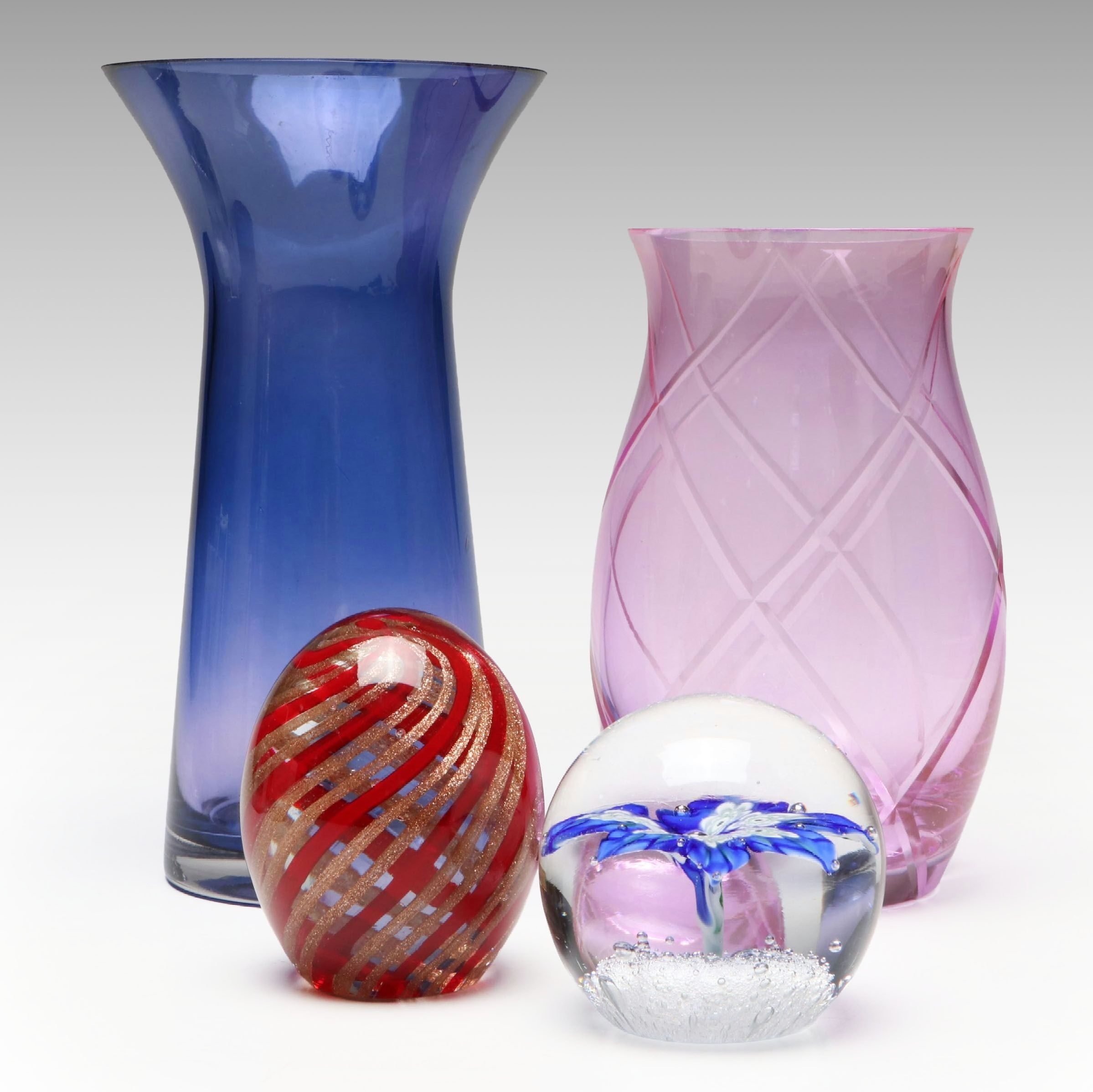 Murano Style Optic Swirl Paperweight with Vases and More Art Glass