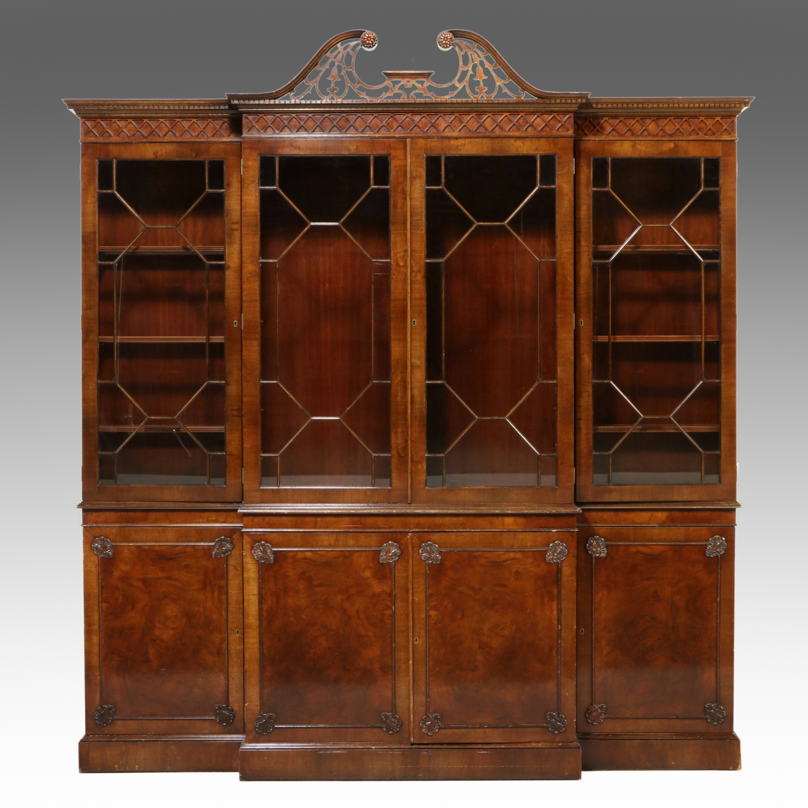 Chippendale Style Mahogany Breakfront China Cabinet