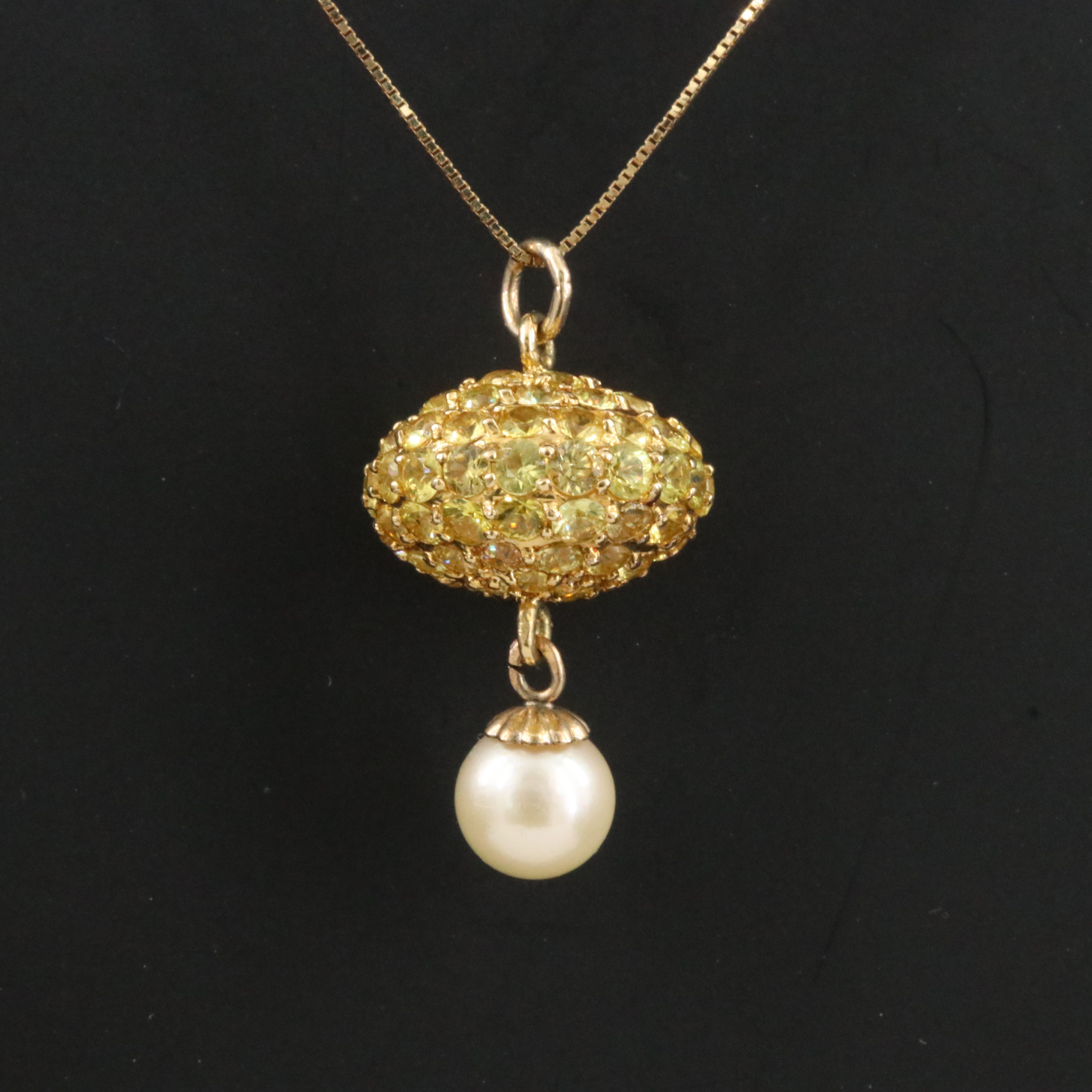 18K  Sapphire Pavé Pearl Drop Pendant Necklace