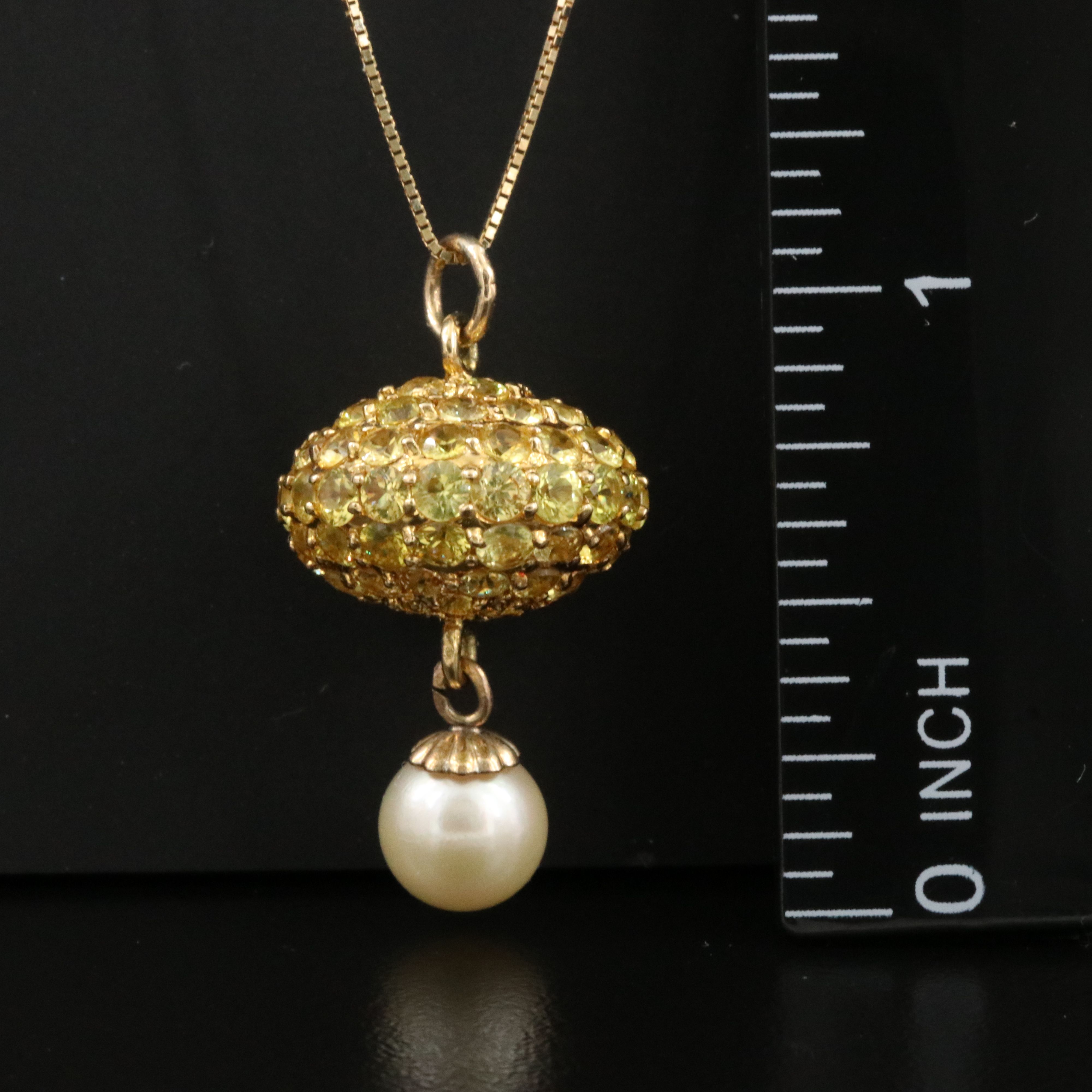 18K  Sapphire Pavé Pearl Drop Pendant Necklace