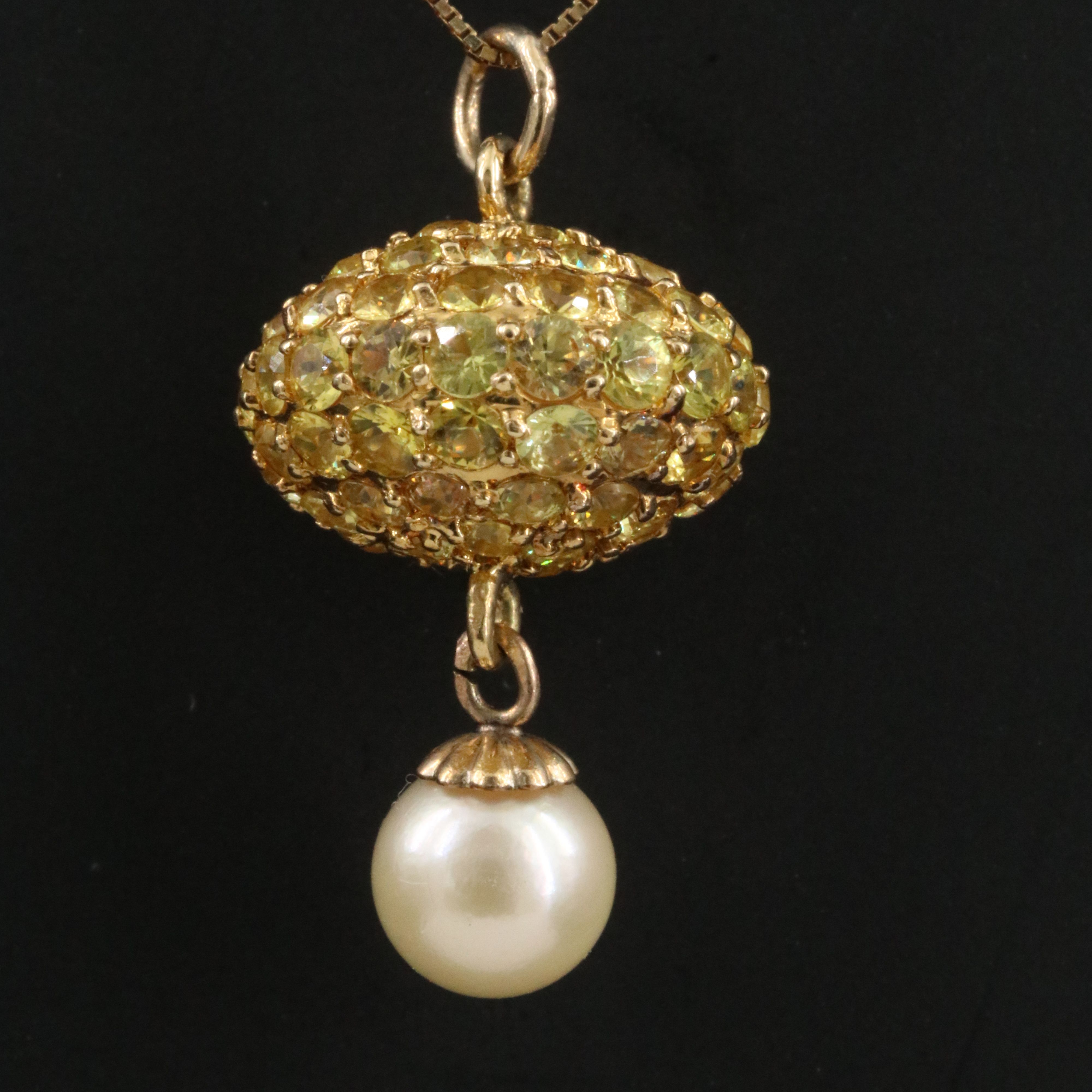 18K  Sapphire Pavé Pearl Drop Pendant Necklace