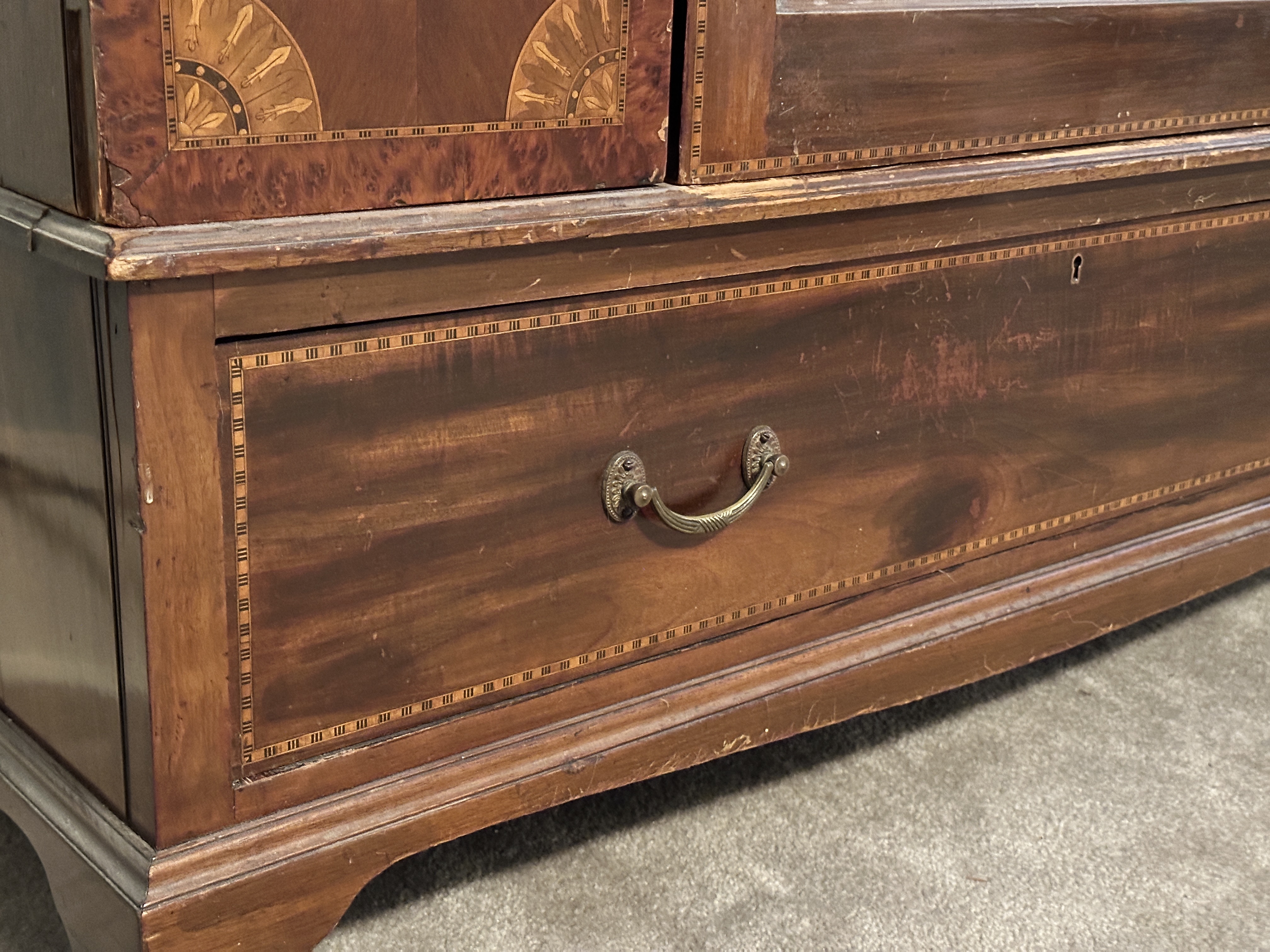Edwardian Mahogany Mirror Front Wardrobe with Adams Style Mixed Wood Inlay
