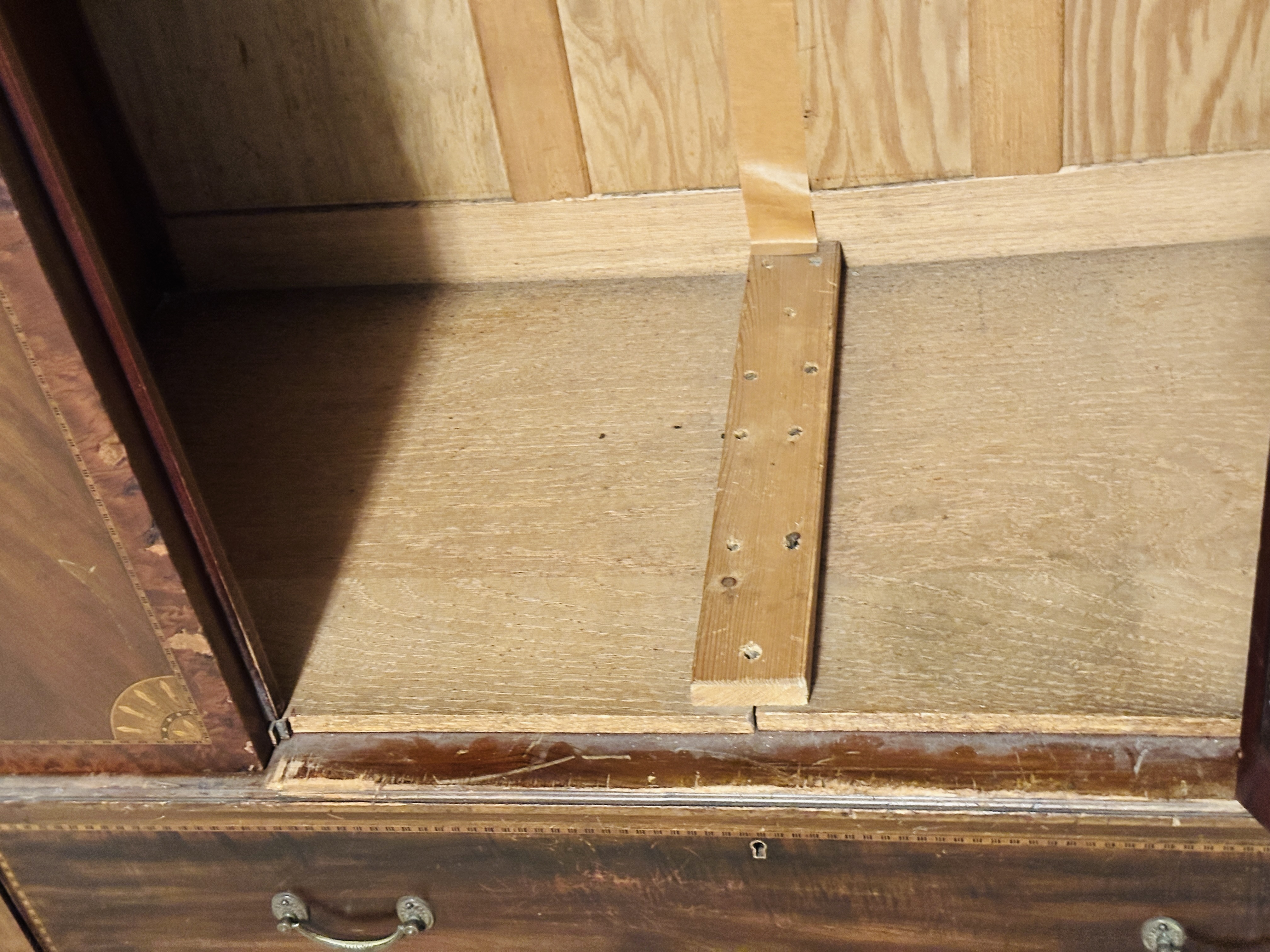 Edwardian Mahogany Mirror Front Wardrobe with Adams Style Mixed Wood Inlay