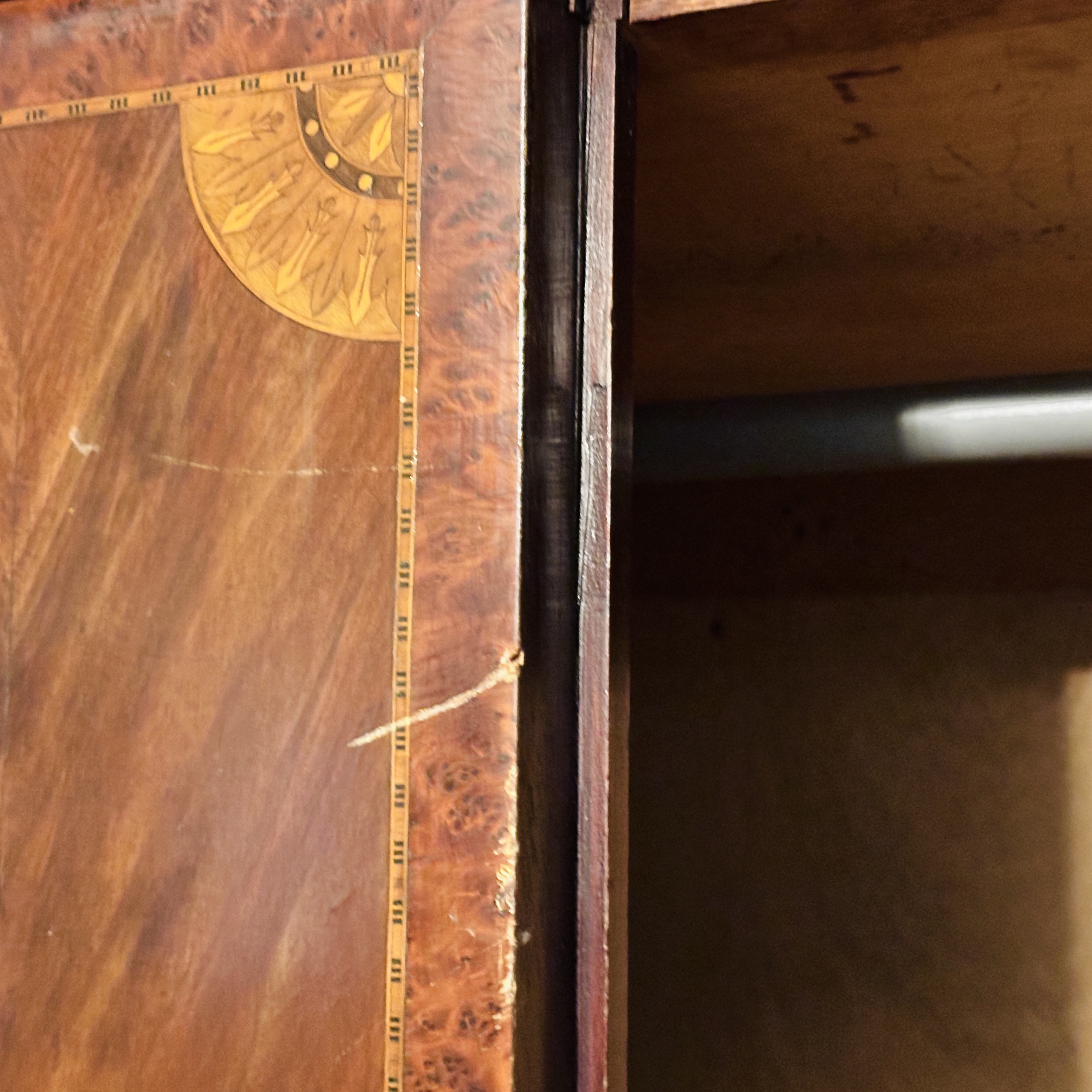 Edwardian Mahogany Mirror Front Wardrobe with Adams Style Mixed Wood Inlay