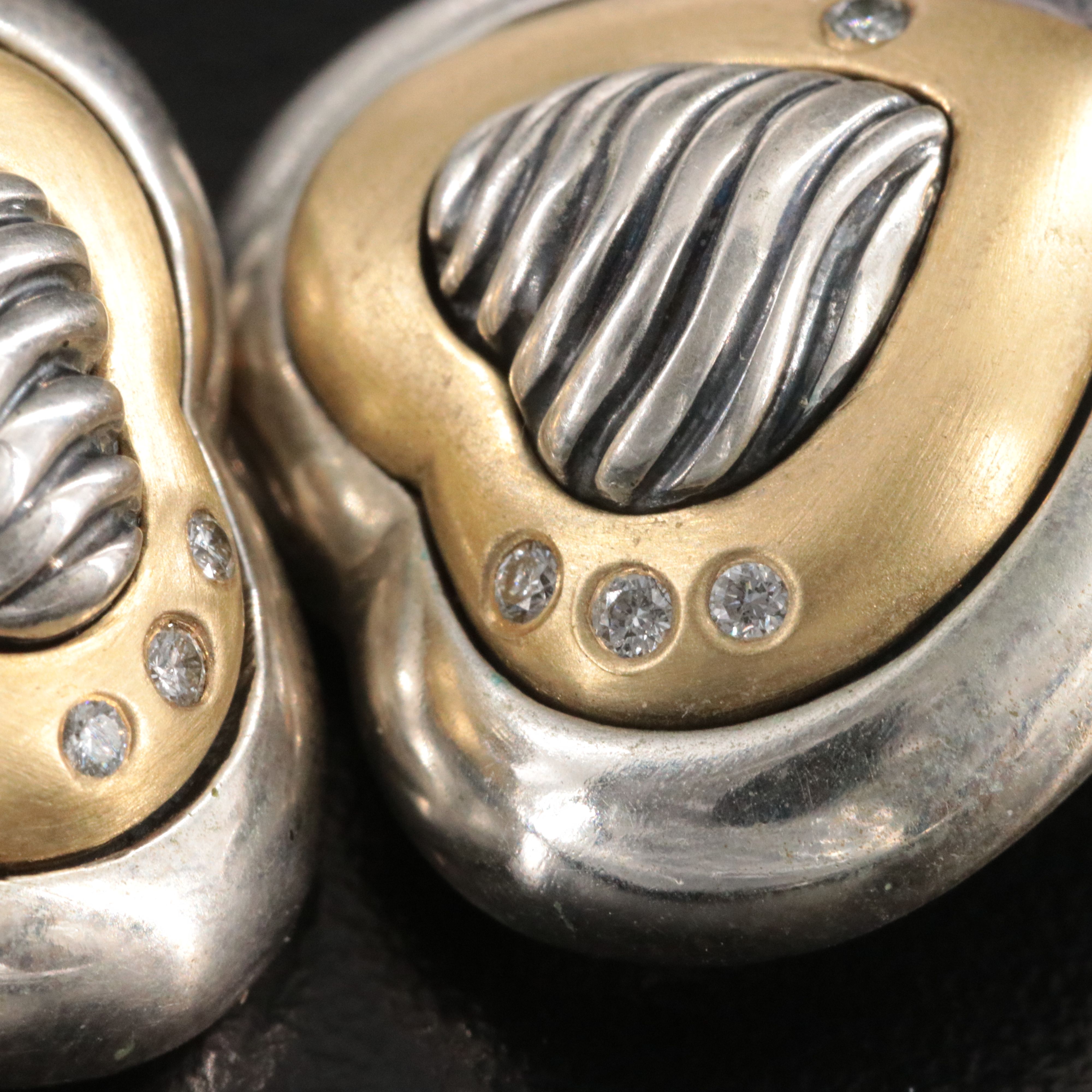 David Yurman Thoroughbred Sterling, 18K Diamond Heart Clip Earrings